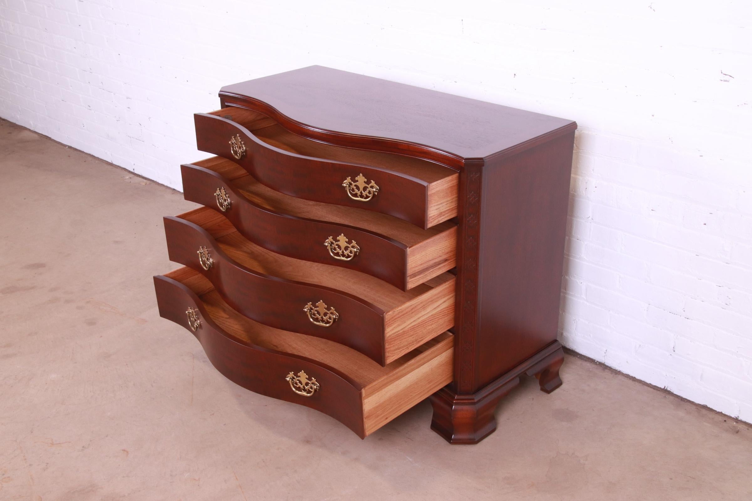 Baker Furniture Chippendale Carved Mahogany Chest of Drawers, Newly Refinished For Sale 2