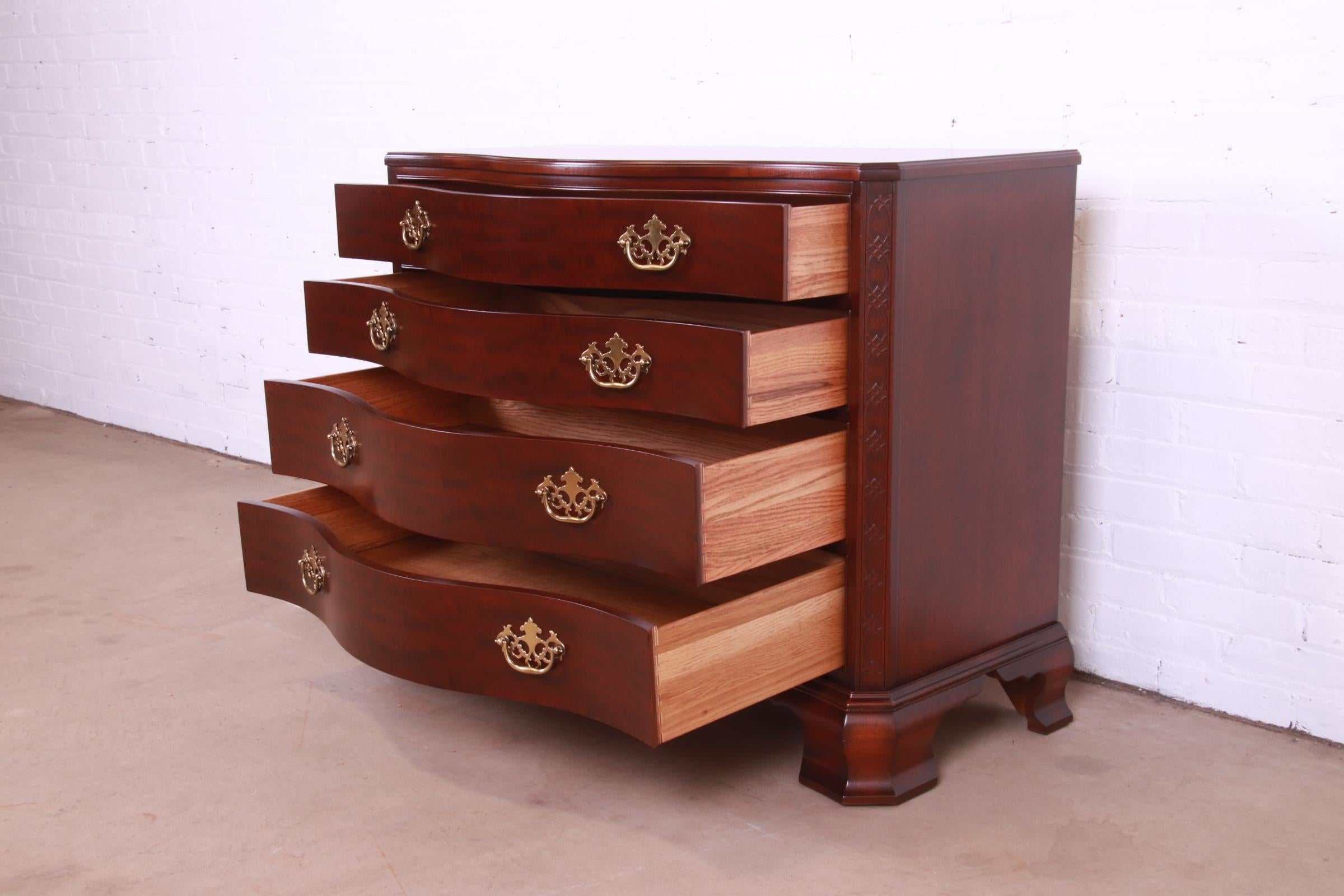 Baker Furniture Chippendale Carved Mahogany Chest of Drawers, Newly Refinished For Sale 3