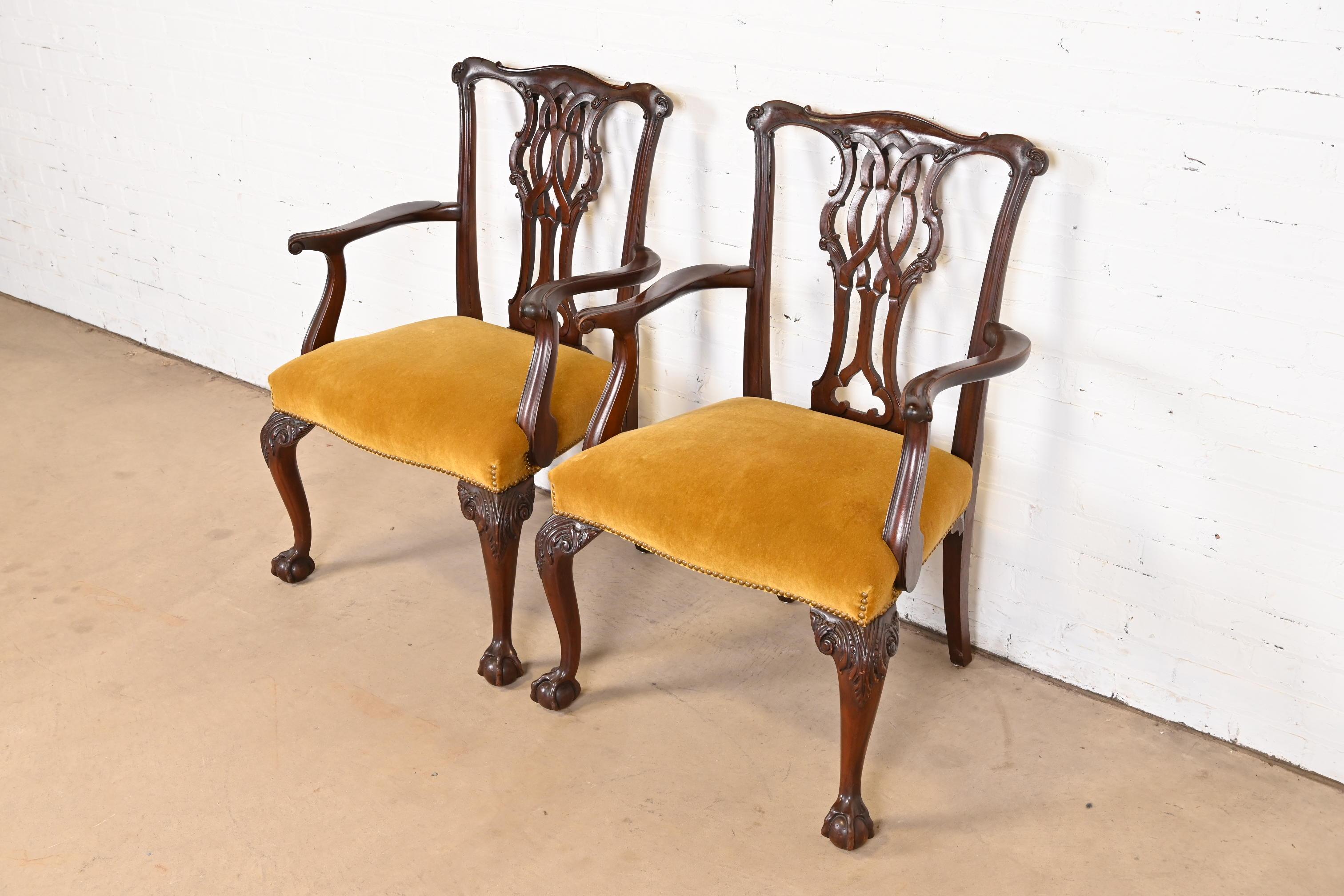 American Baker Furniture Chippendale Carved Mahogany Dining Armchairs, Pair For Sale