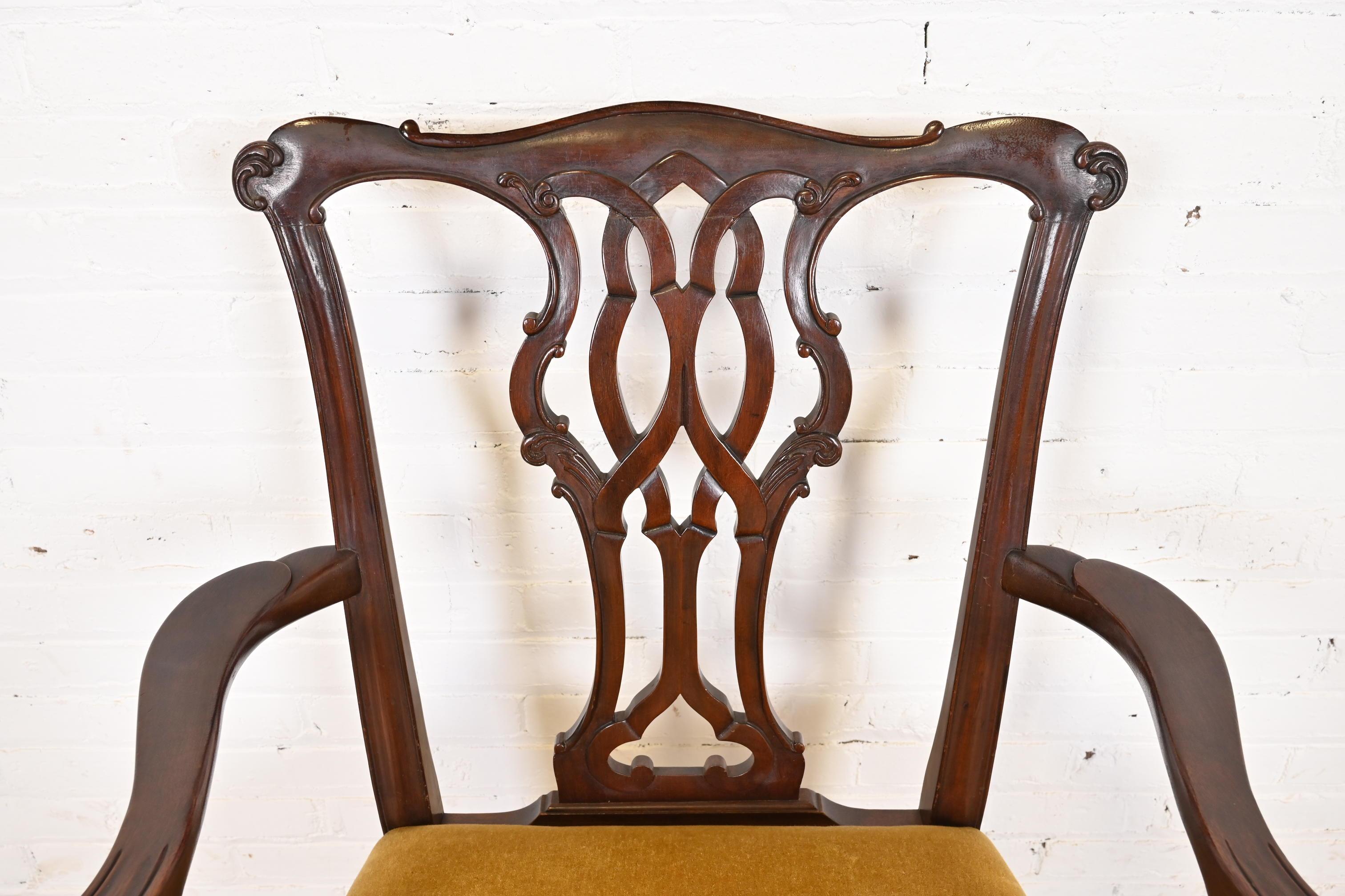 Baker Furniture Chippendale Carved Mahogany Dining Armchairs, Pair For Sale 3