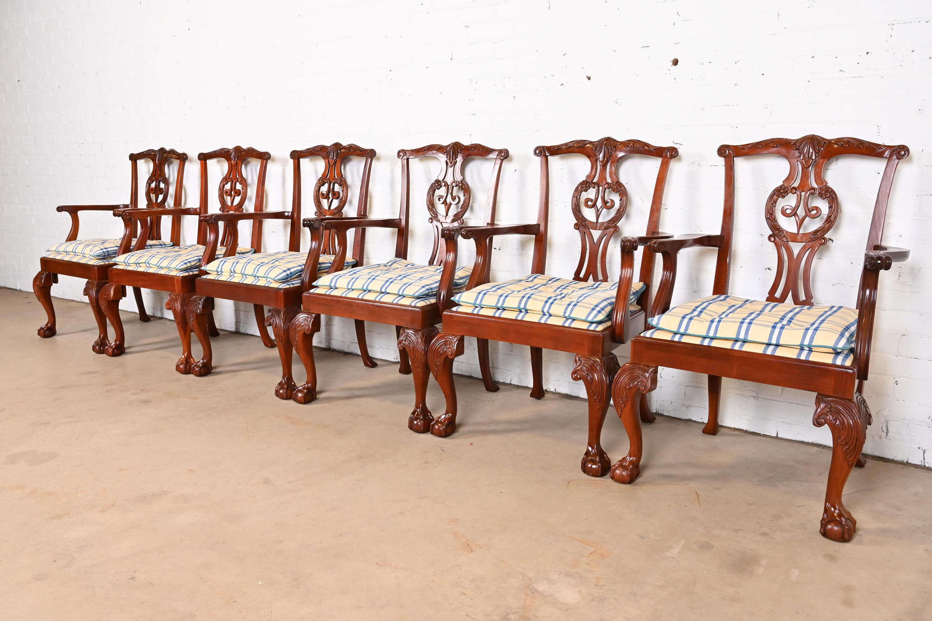 American Baker Furniture Chippendale Carved Mahogany Dining Armchairs, Set of Six For Sale