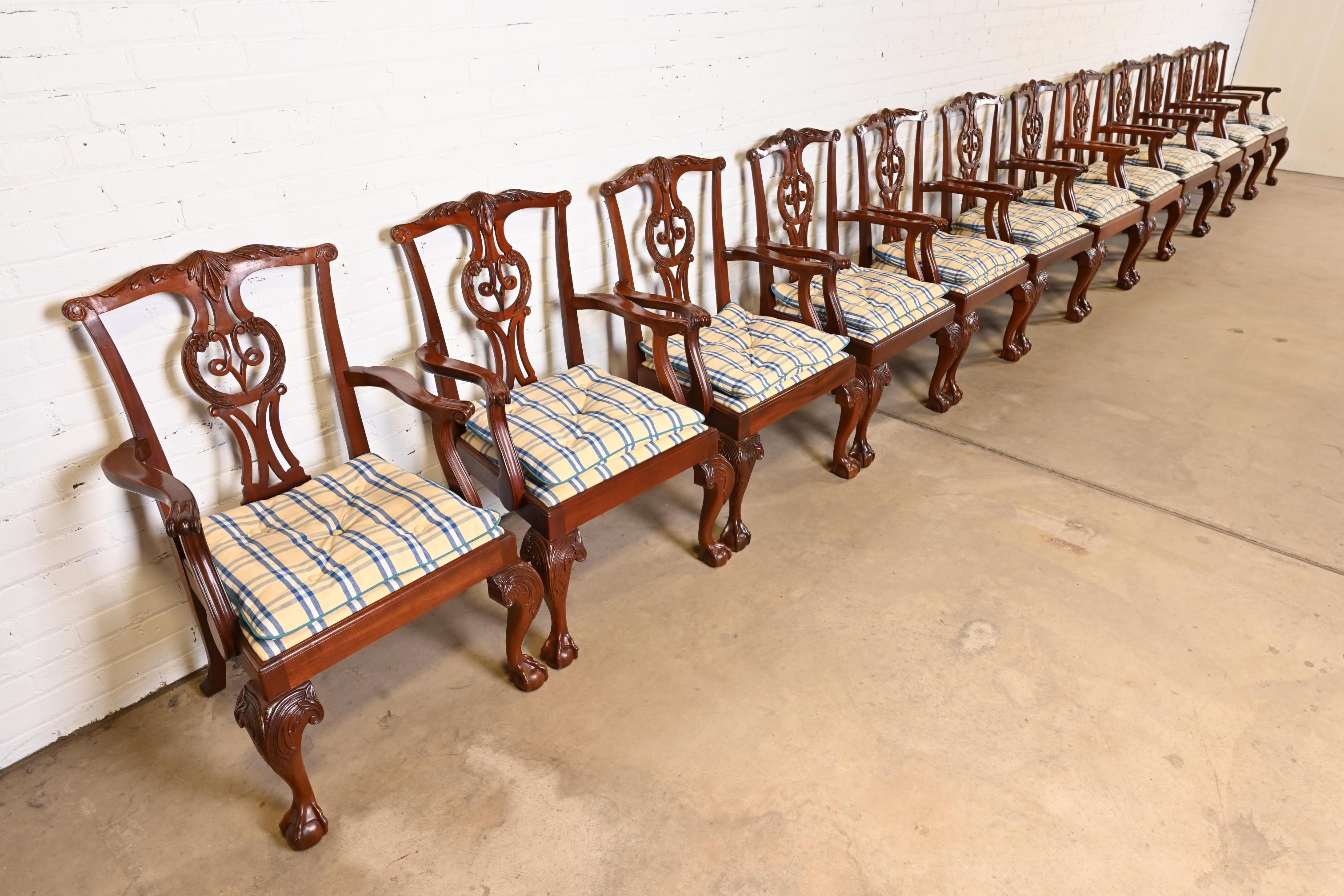 Baker Furniture Chippendale Carved Mahogany Dining Armchairs, Set of Twelve In Good Condition In South Bend, IN