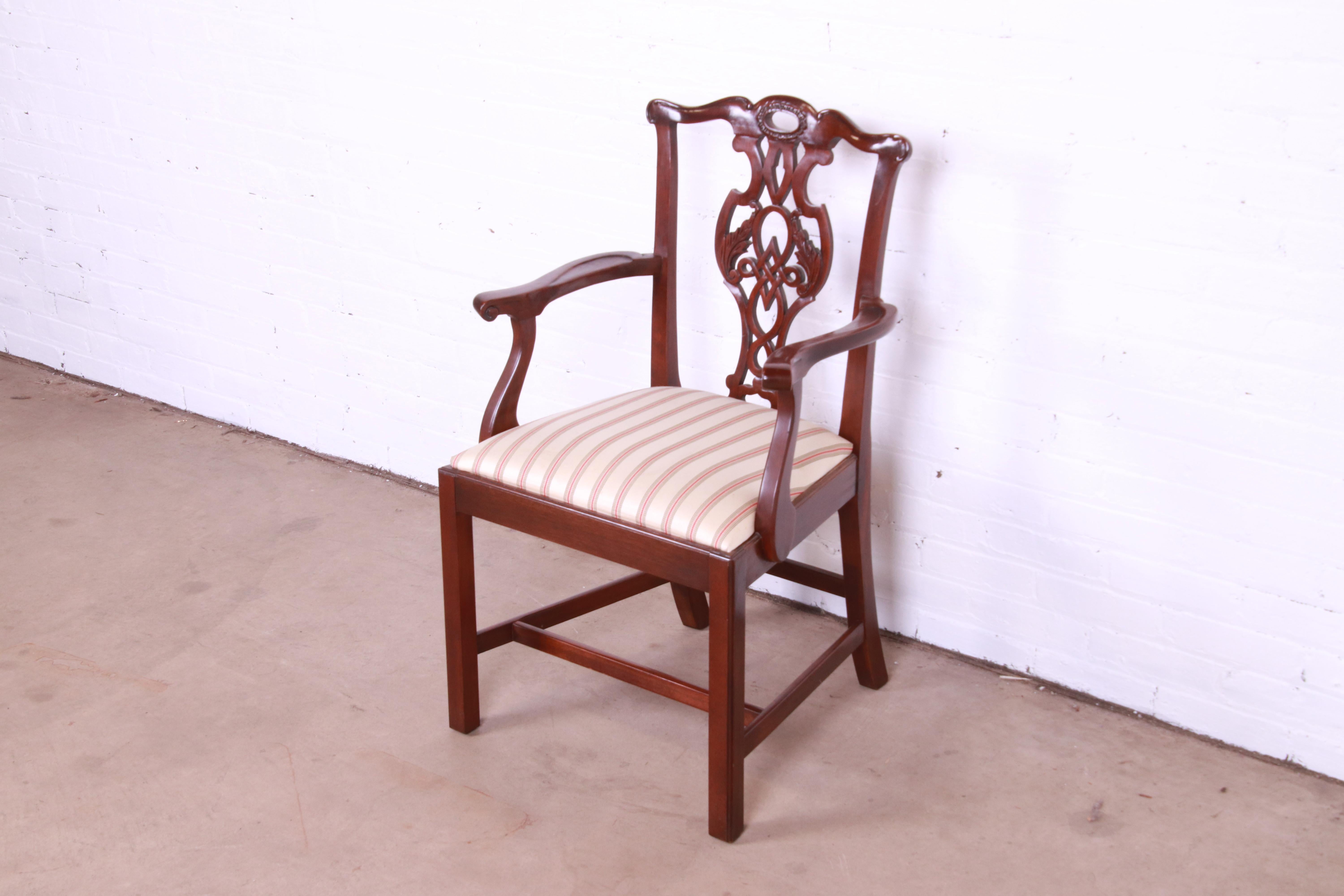 American Baker Furniture Chippendale Carved Mahogany Dining Captain Armchair