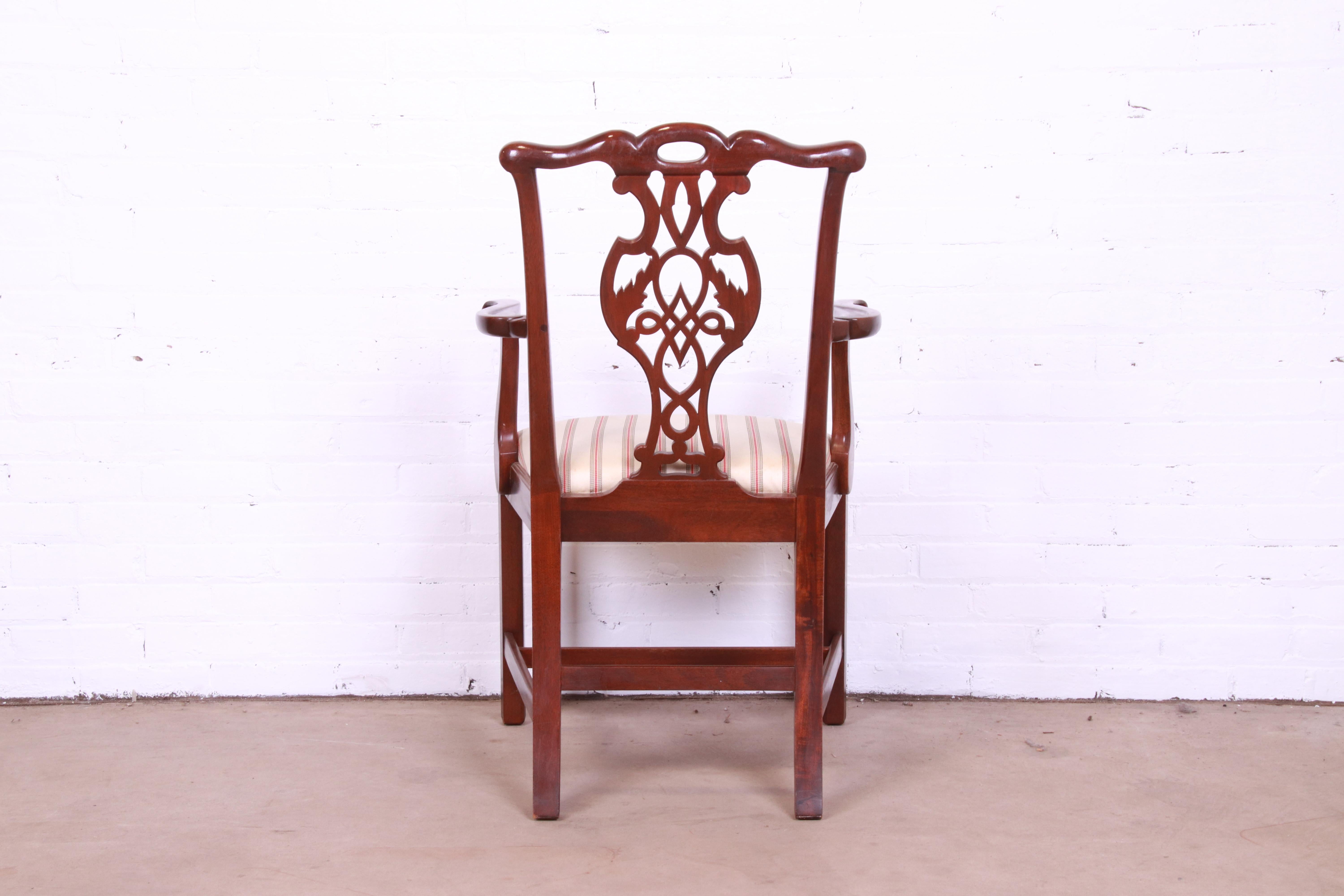 Upholstery Baker Furniture Chippendale Carved Mahogany Dining Captain Armchair