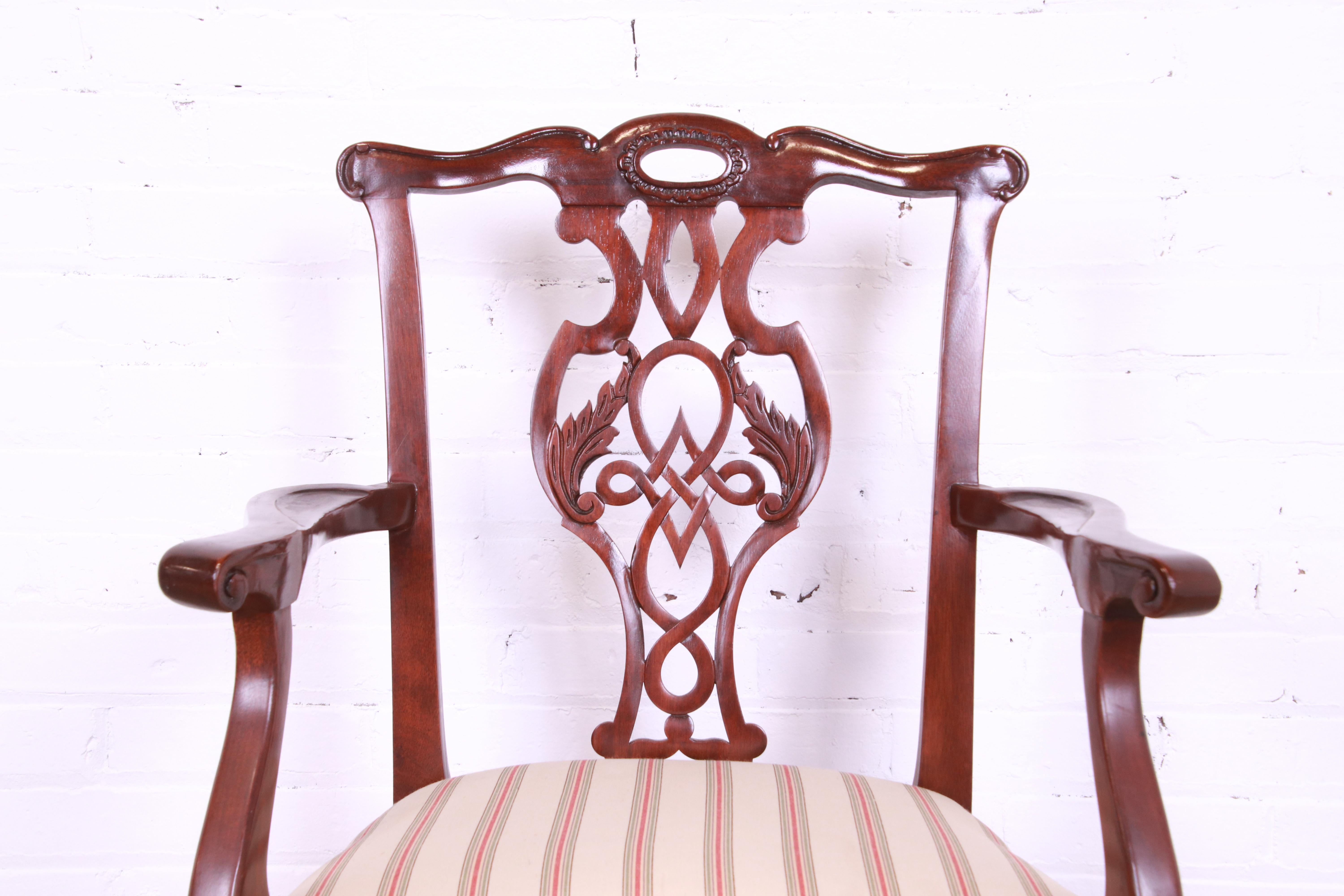 Baker Furniture Chippendale Carved Mahogany Dining Captain Armchair 1