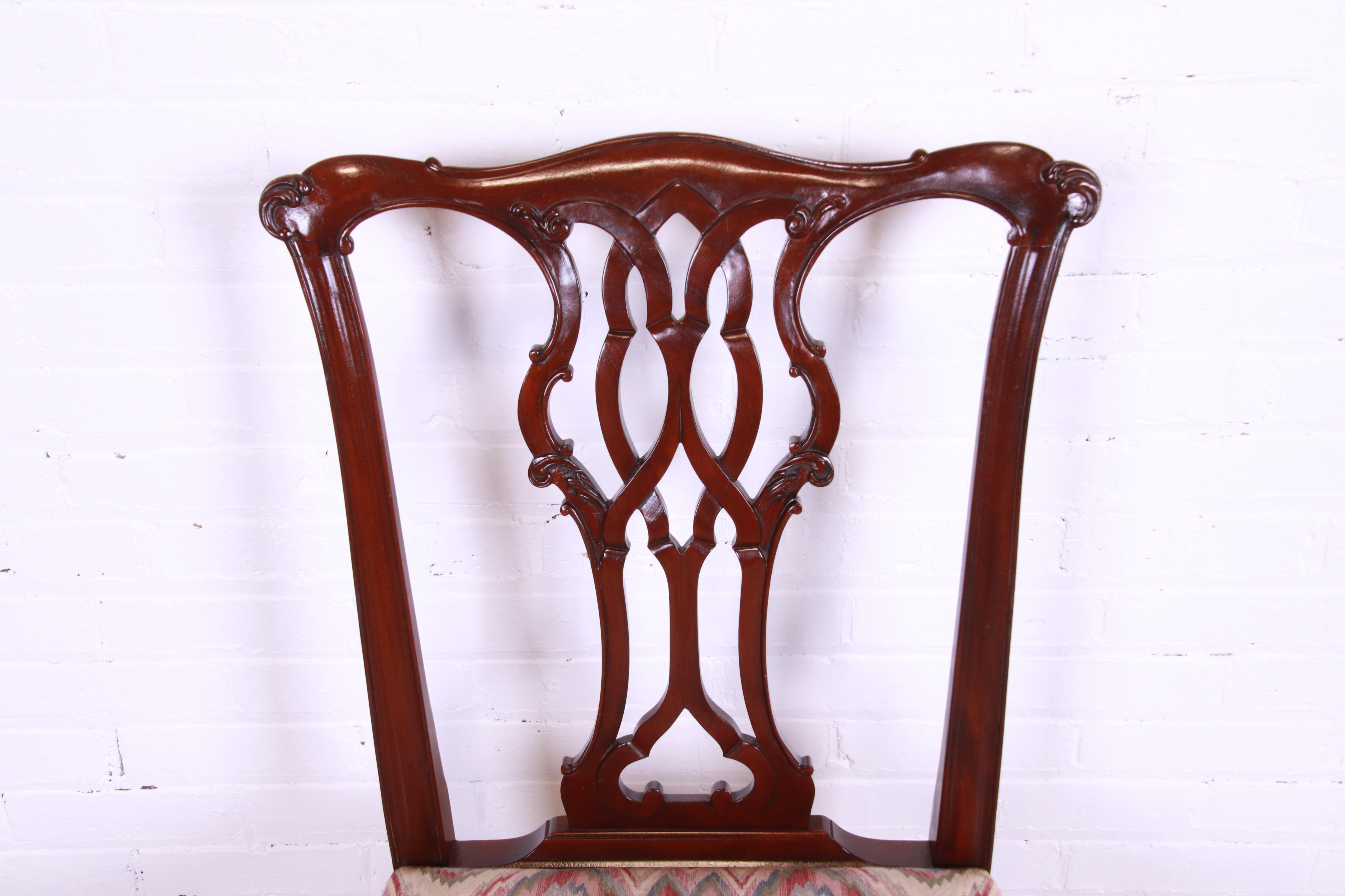 Baker Furniture Chippendale Carved Mahogany Dining Chairs, Set of Eight 4