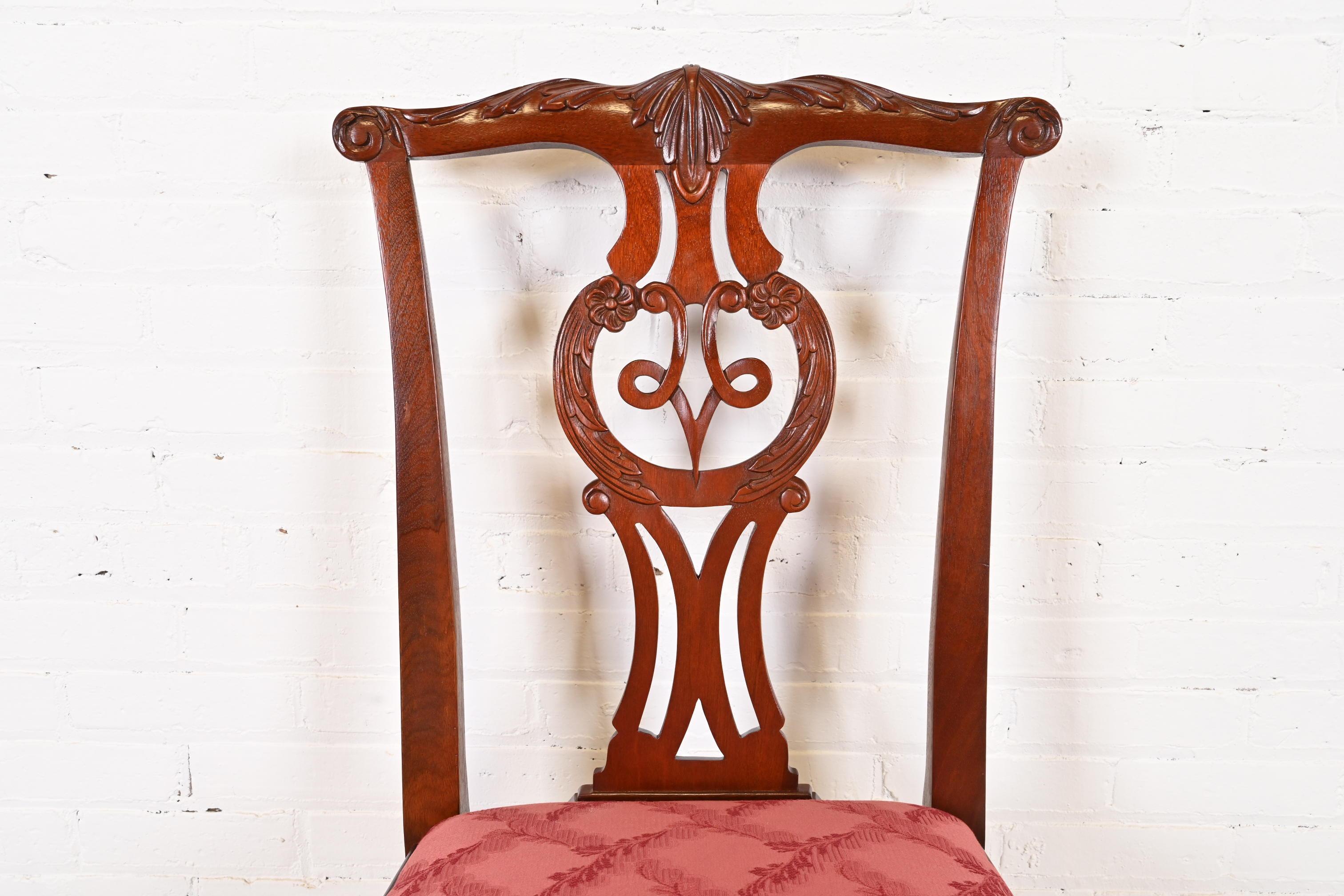 Baker Furniture Chippendale Carved Mahogany Dining Chairs, Set of Eight For Sale 7