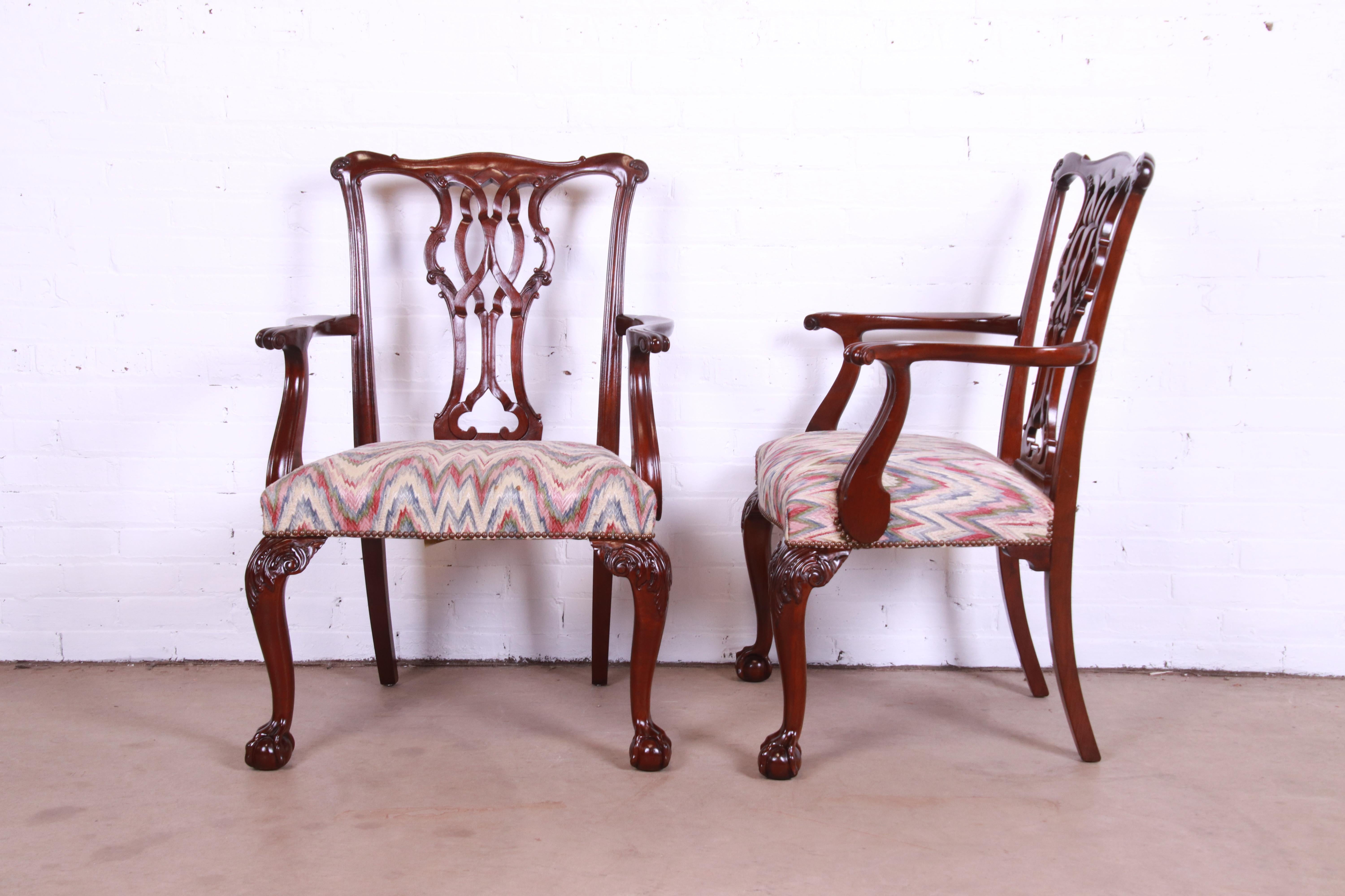 Baker Furniture Chippendale Carved Mahogany Dining Chairs, Set of Eight 8