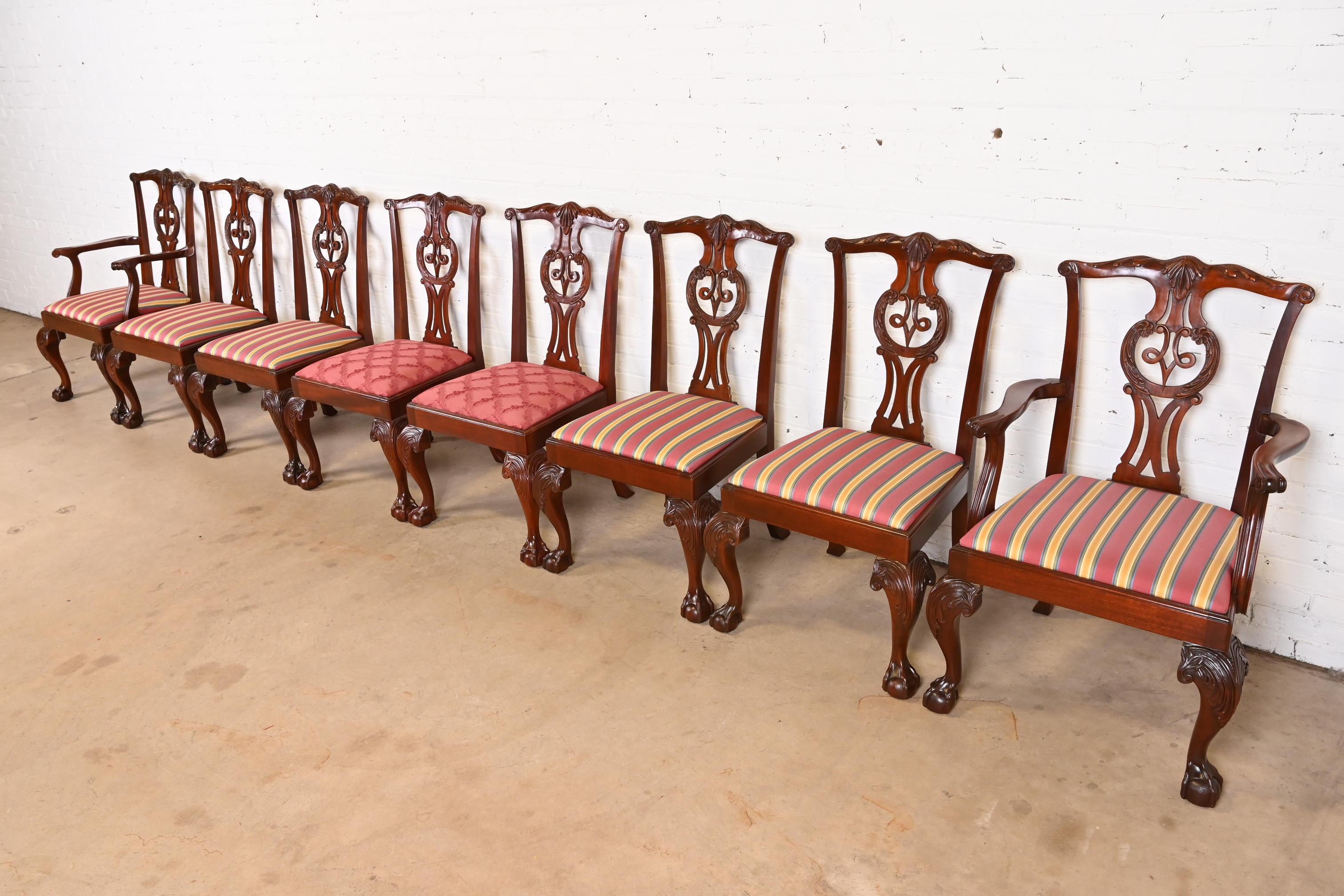 American Baker Furniture Chippendale Carved Mahogany Dining Chairs, Set of Eight