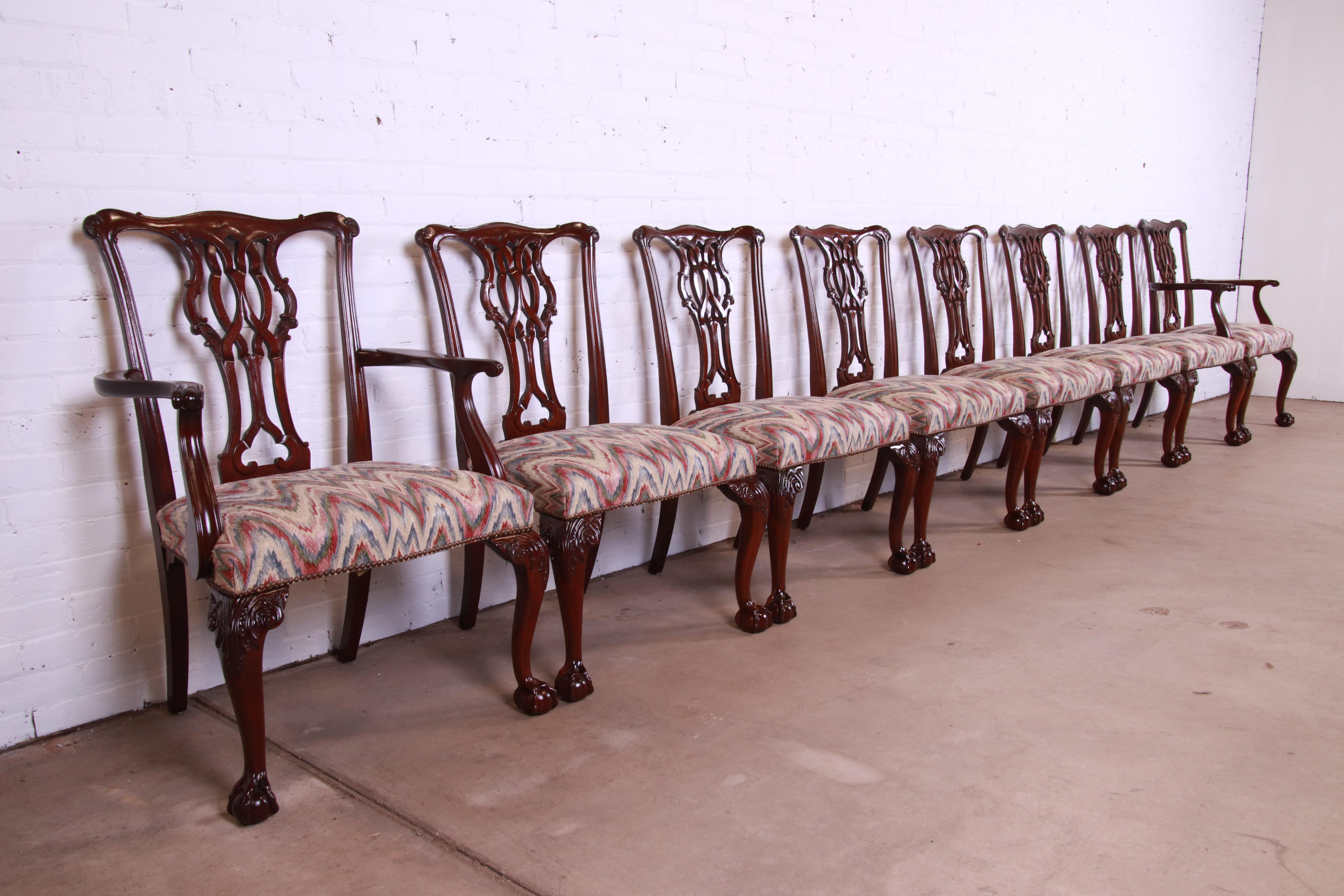 Baker Furniture Chippendale Carved Mahogany Dining Chairs, Set of Eight 1
