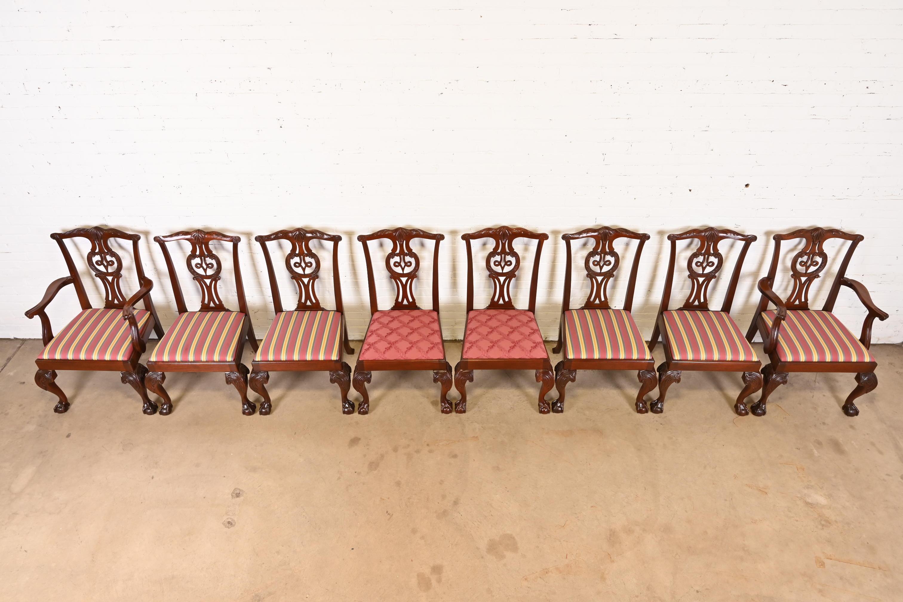 Baker Furniture Chippendale Carved Mahogany Dining Chairs, Set of Eight For Sale 1