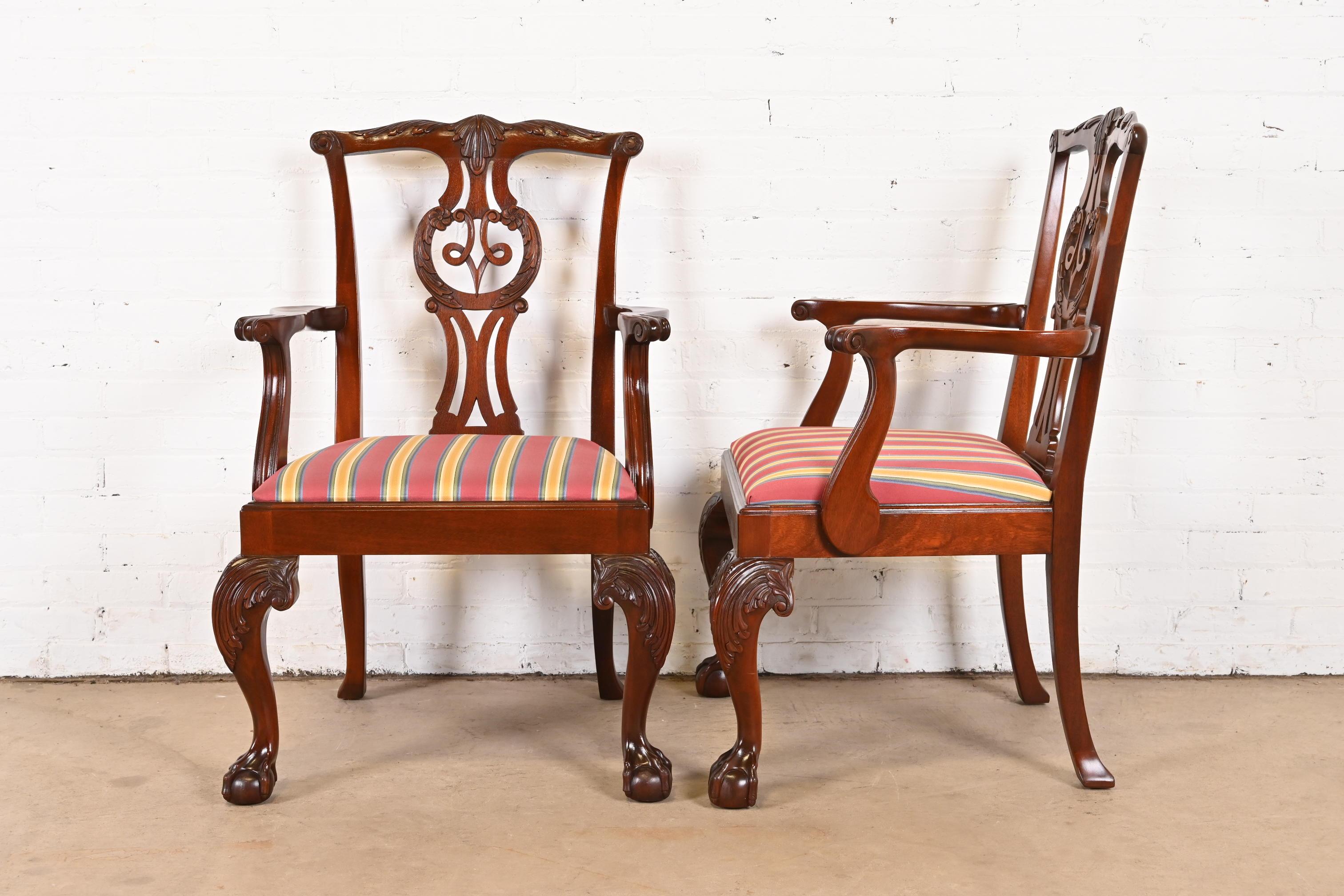 Baker Furniture Chippendale Carved Mahogany Dining Chairs, Set of Eight For Sale 2