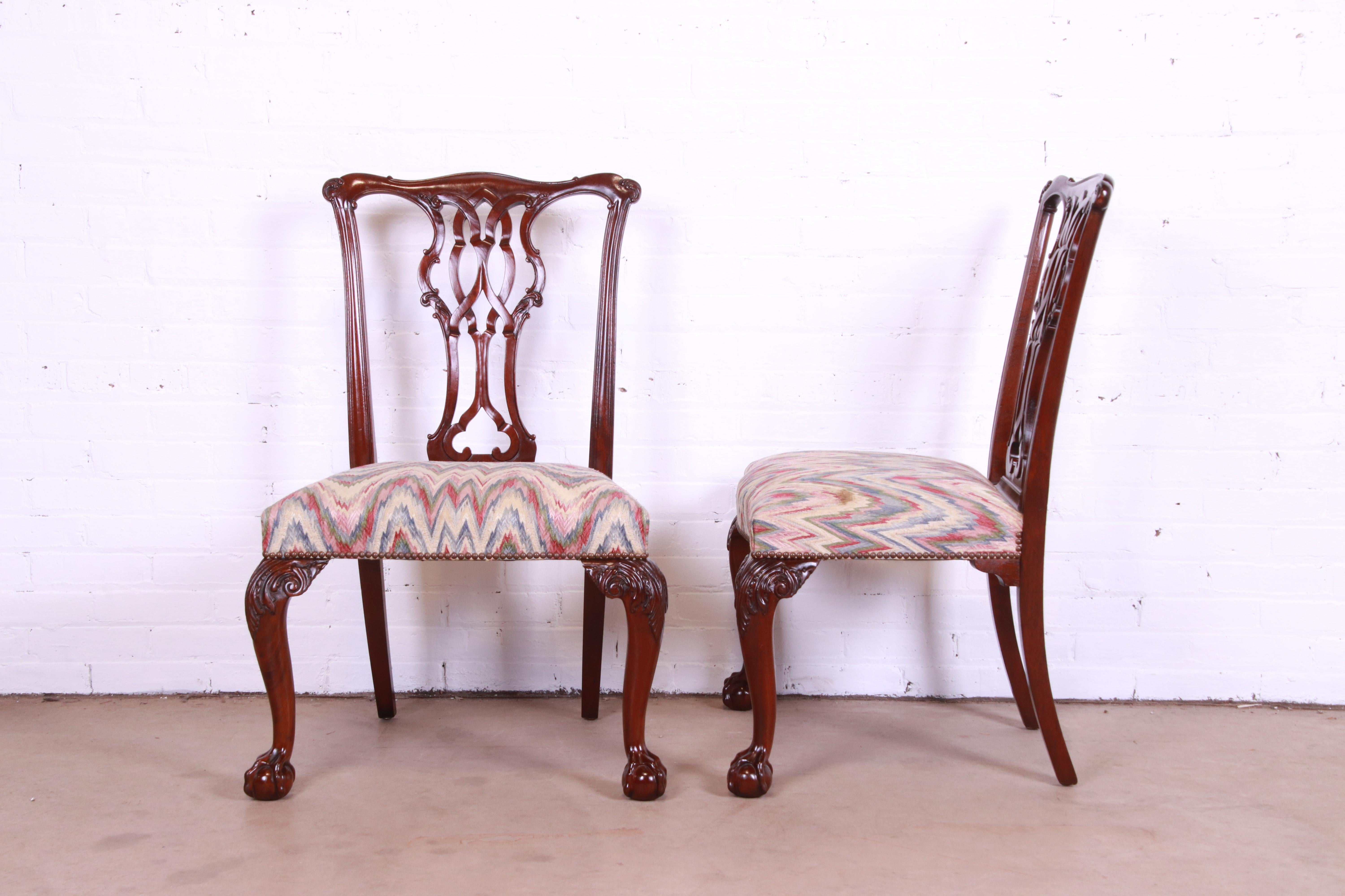 Baker Furniture Chippendale Carved Mahogany Dining Chairs, Set of Eight 3