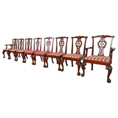 Baker Furniture Chippendale Carved Mahogany Dining Chairs, Set of Eight