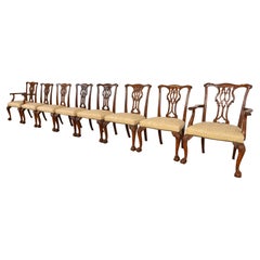 Chaises de salle à manger en acajou sculpté de Baker Furniture Chippendale, ensemble de huit chaises