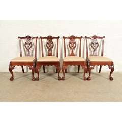 Baker Furniture Chippendale Carved Mahogany Dining Chairs, Set of Four