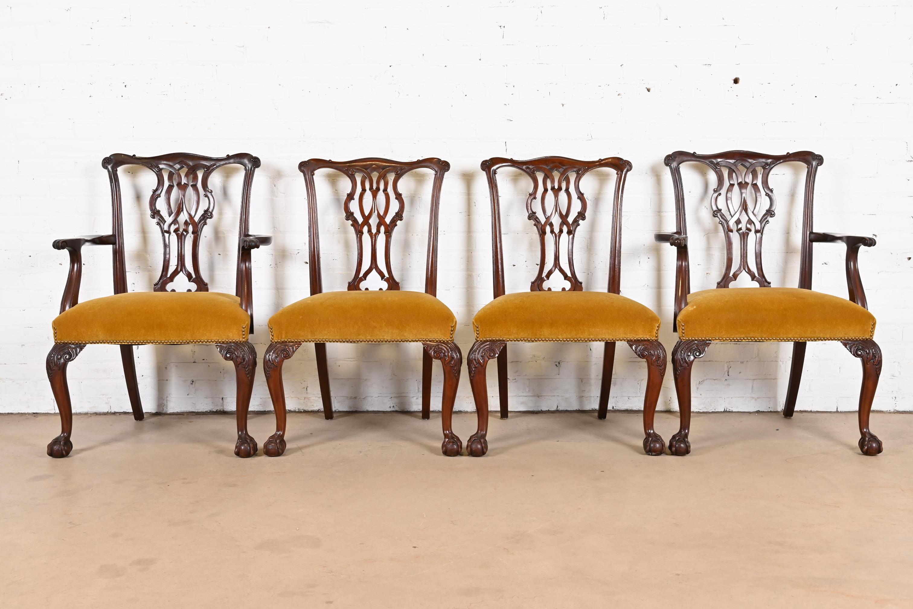 American Baker Furniture Chippendale Carved Mahogany Dining Chairs, Set of Four For Sale