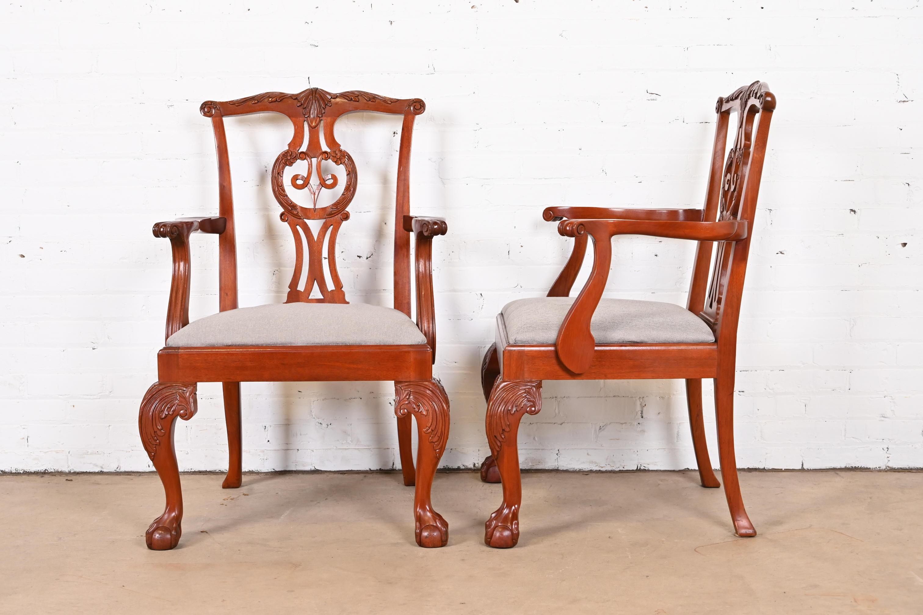 Baker Furniture Chippendale Carved Mahogany Dining Chairs, Set of Six 6