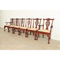 Baker Furniture Chippendale Carved Mahogany Dining Chairs, Set of Six