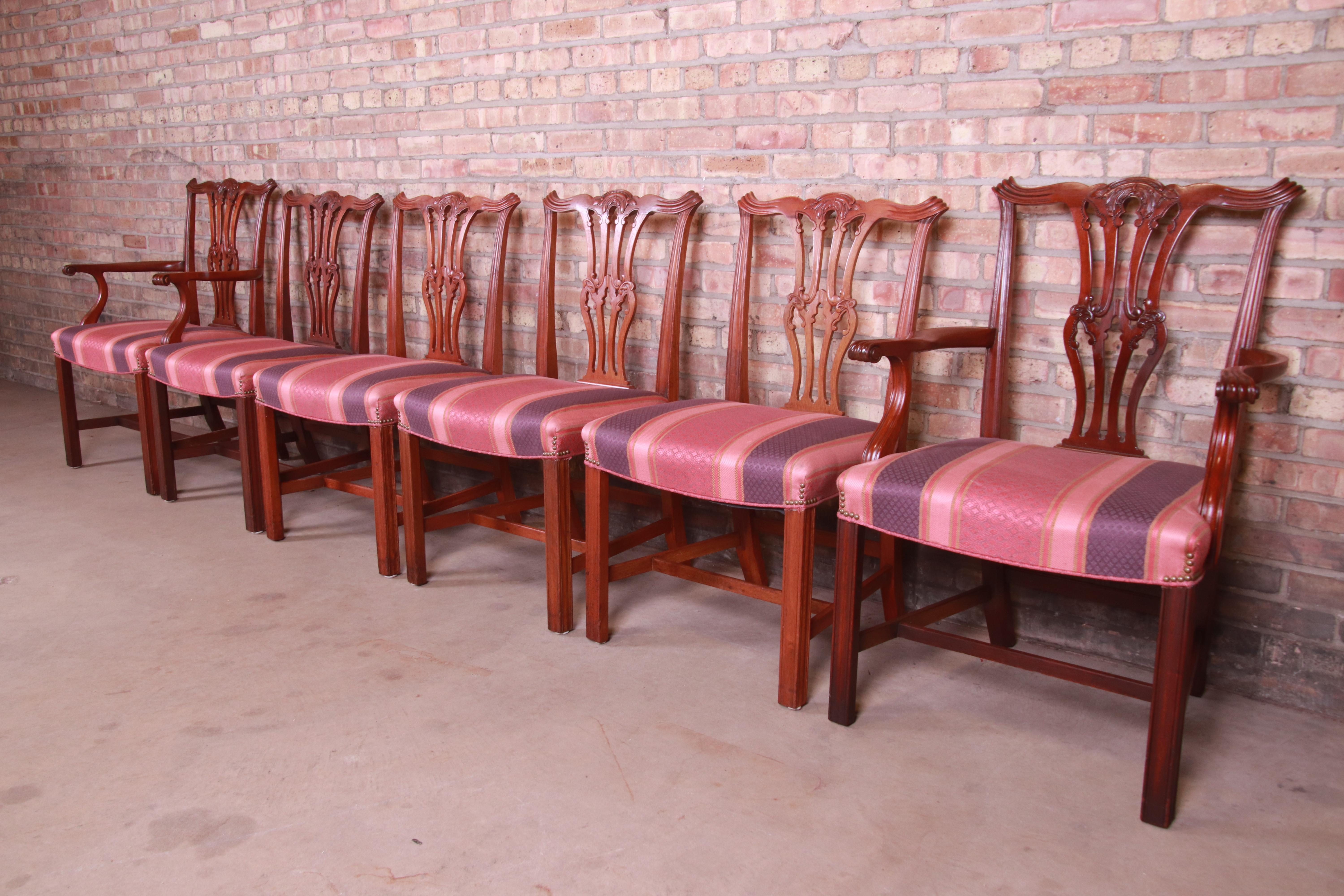 Baker Furniture Chippendale Carved Mahogany Dining Chairs, Set of Six In Good Condition In South Bend, IN