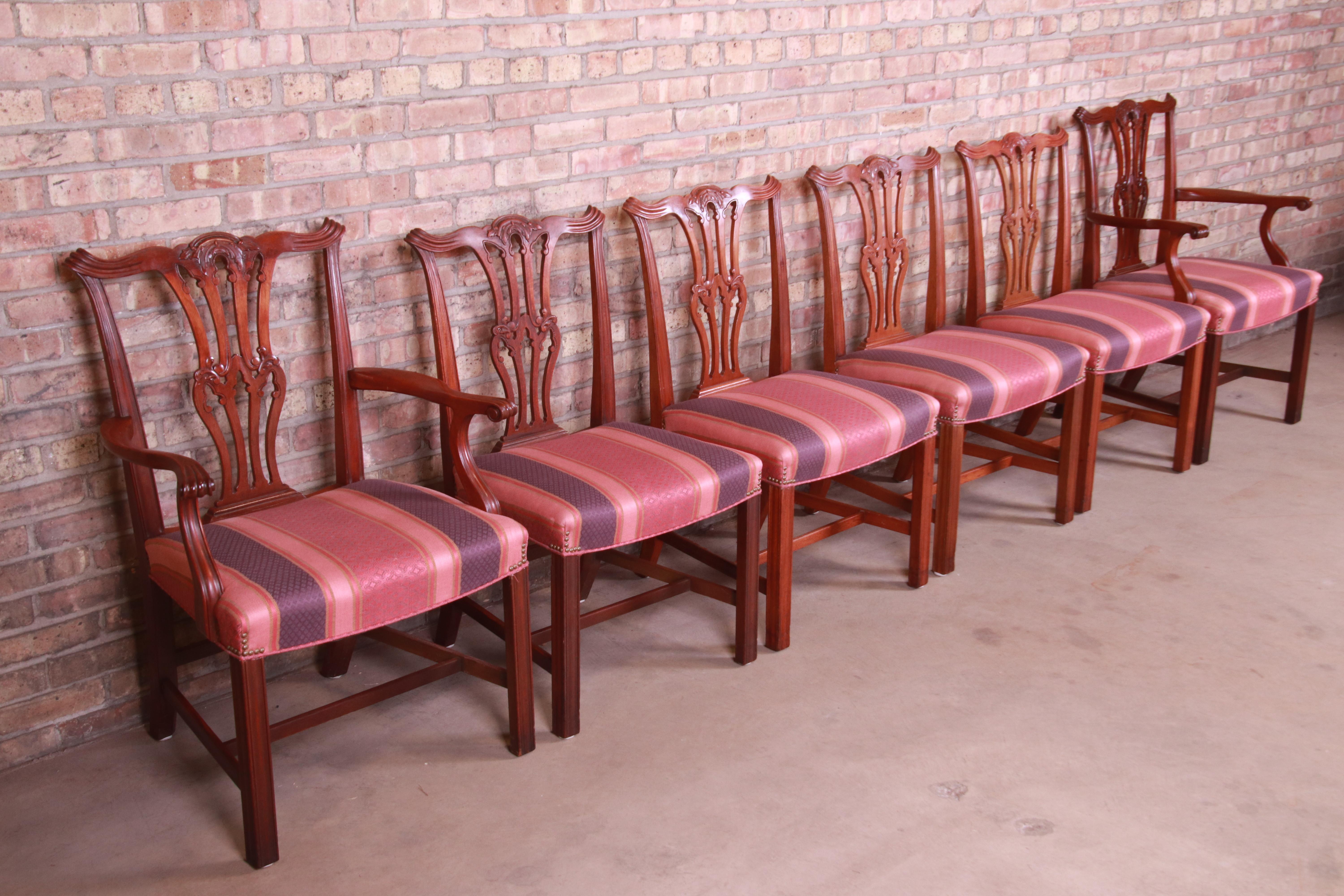 20th Century Baker Furniture Chippendale Carved Mahogany Dining Chairs, Set of Six