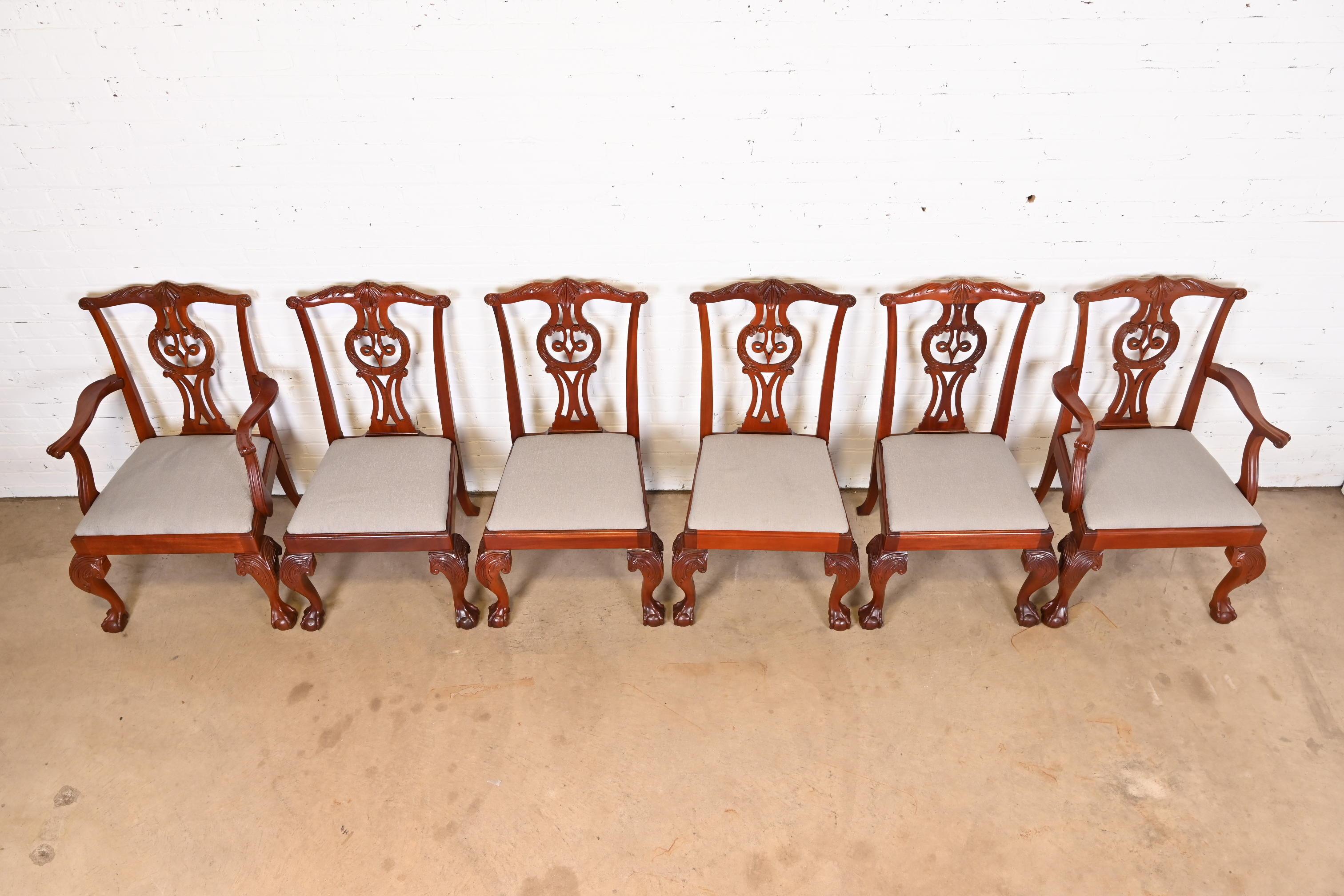 20th Century Baker Furniture Chippendale Carved Mahogany Dining Chairs, Set of Six