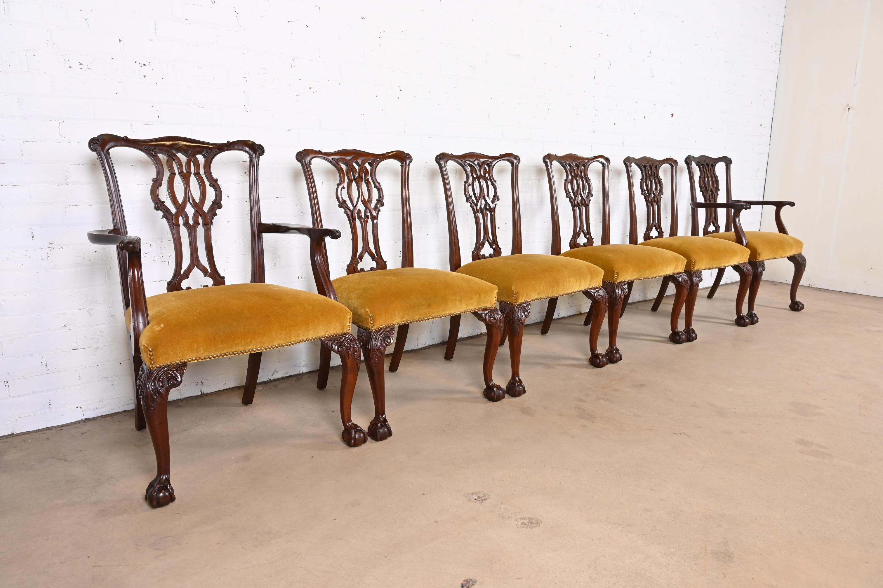 Baker Furniture Chippendale Carved Mahogany Dining Chairs, Set of Six 1