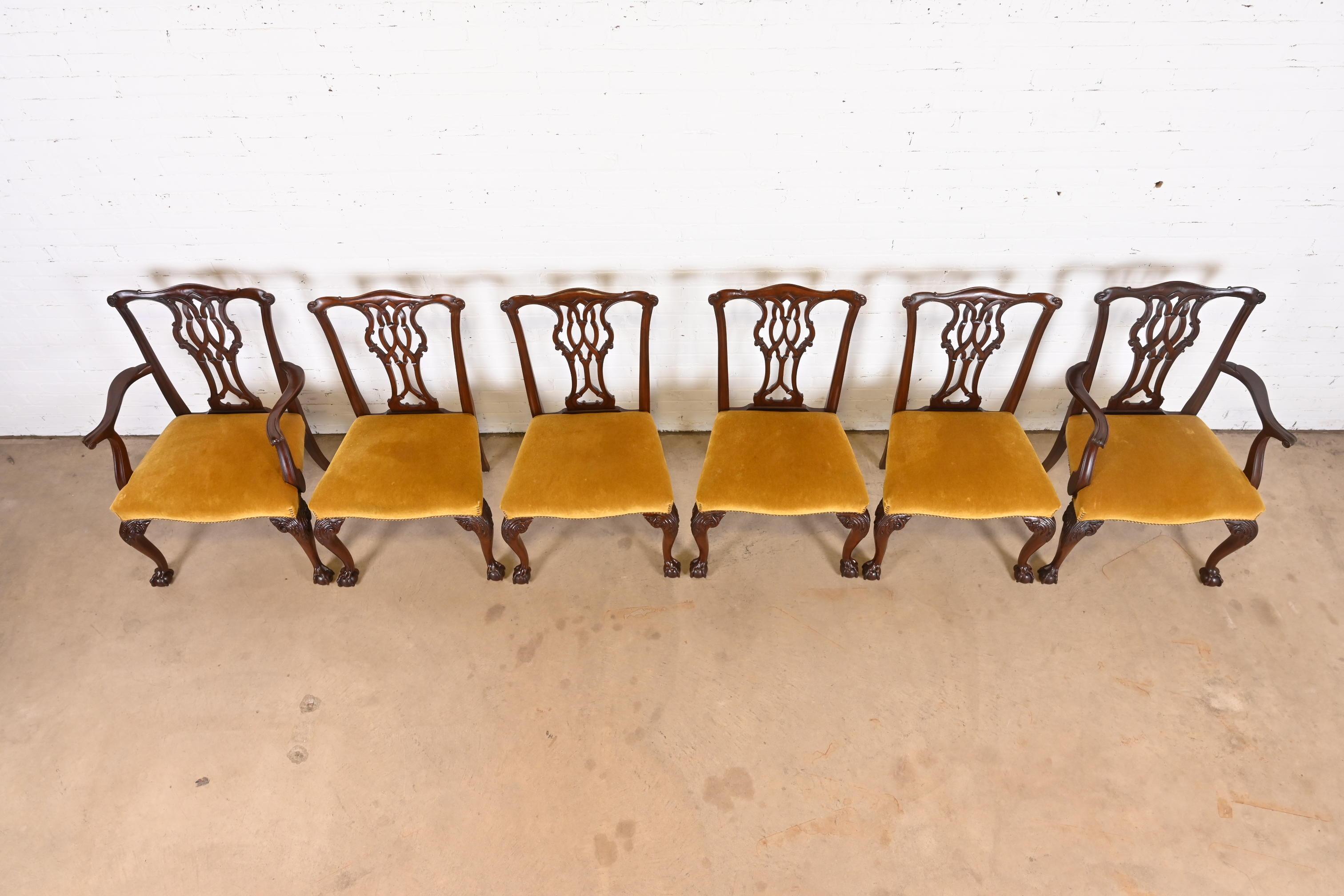 Baker Furniture Chippendale Carved Mahogany Dining Chairs, Set of Six 2