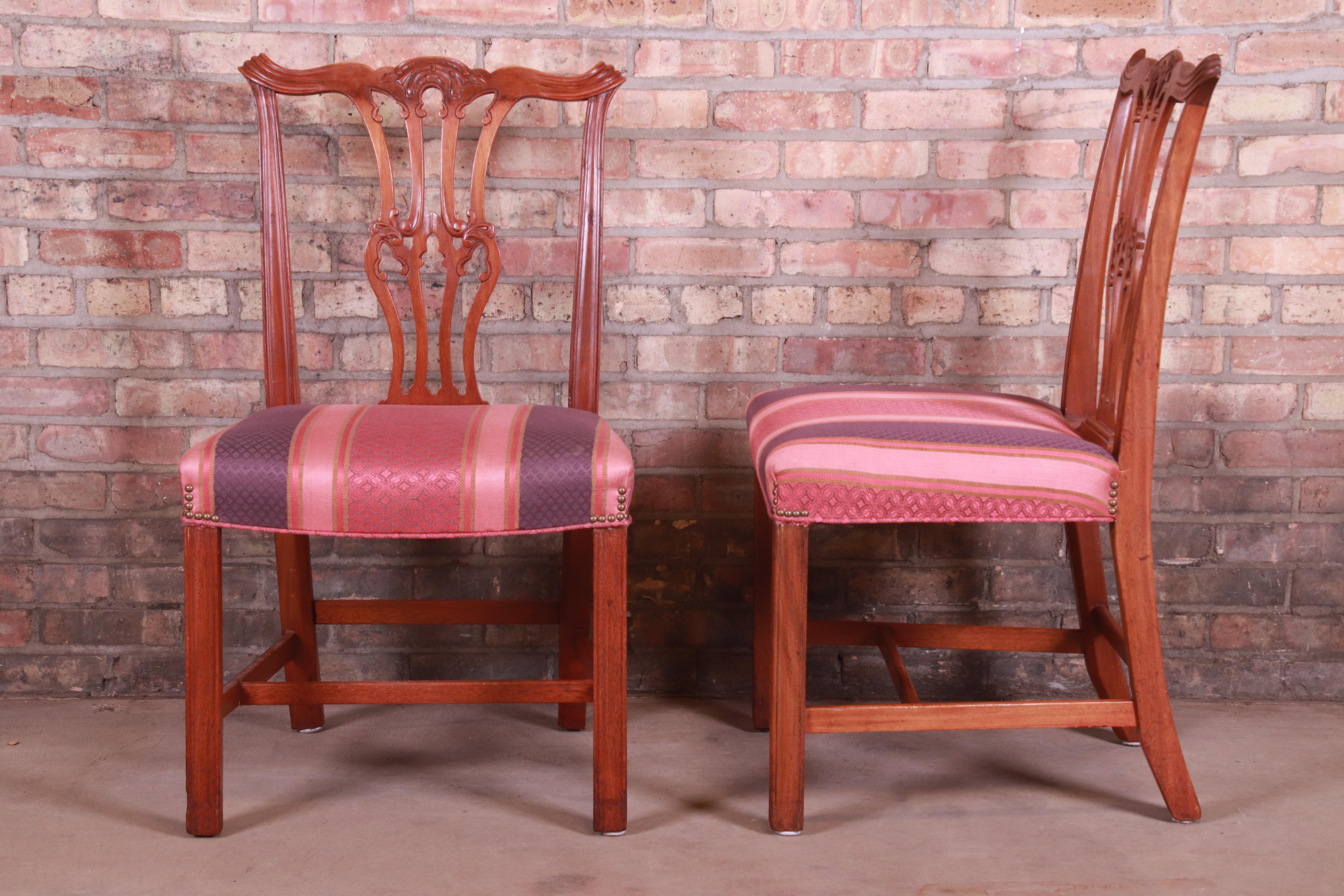 Baker Furniture Chippendale Carved Mahogany Dining Chairs, Set of Six 3