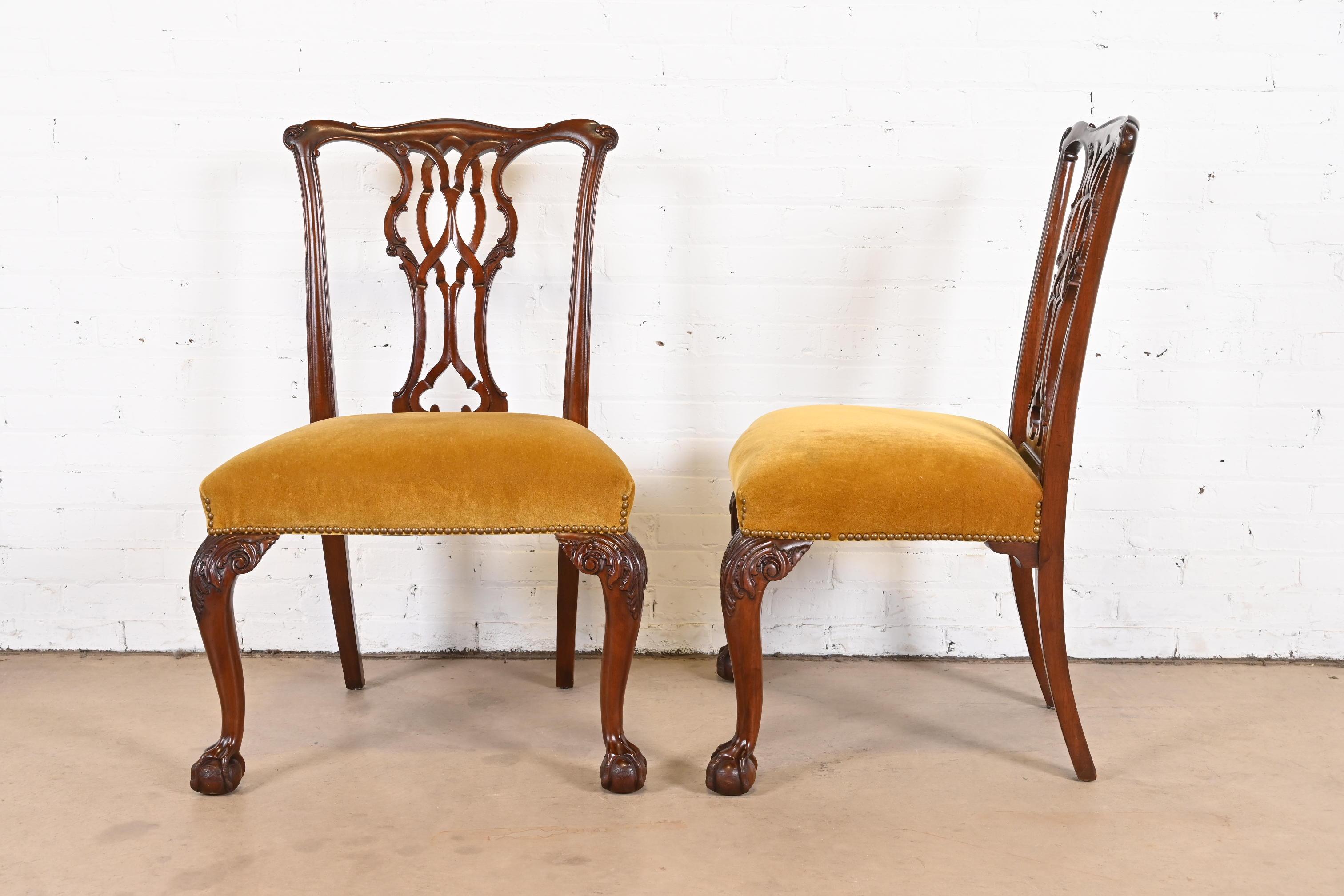 Baker Furniture Chippendale Carved Mahogany Dining Chairs, Set of Six 3