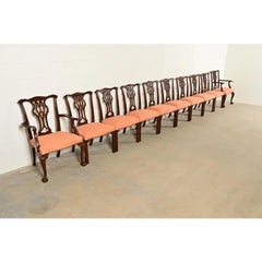 Baker Furniture Chippendale Carved Mahogany Dining Chairs, Set of Ten