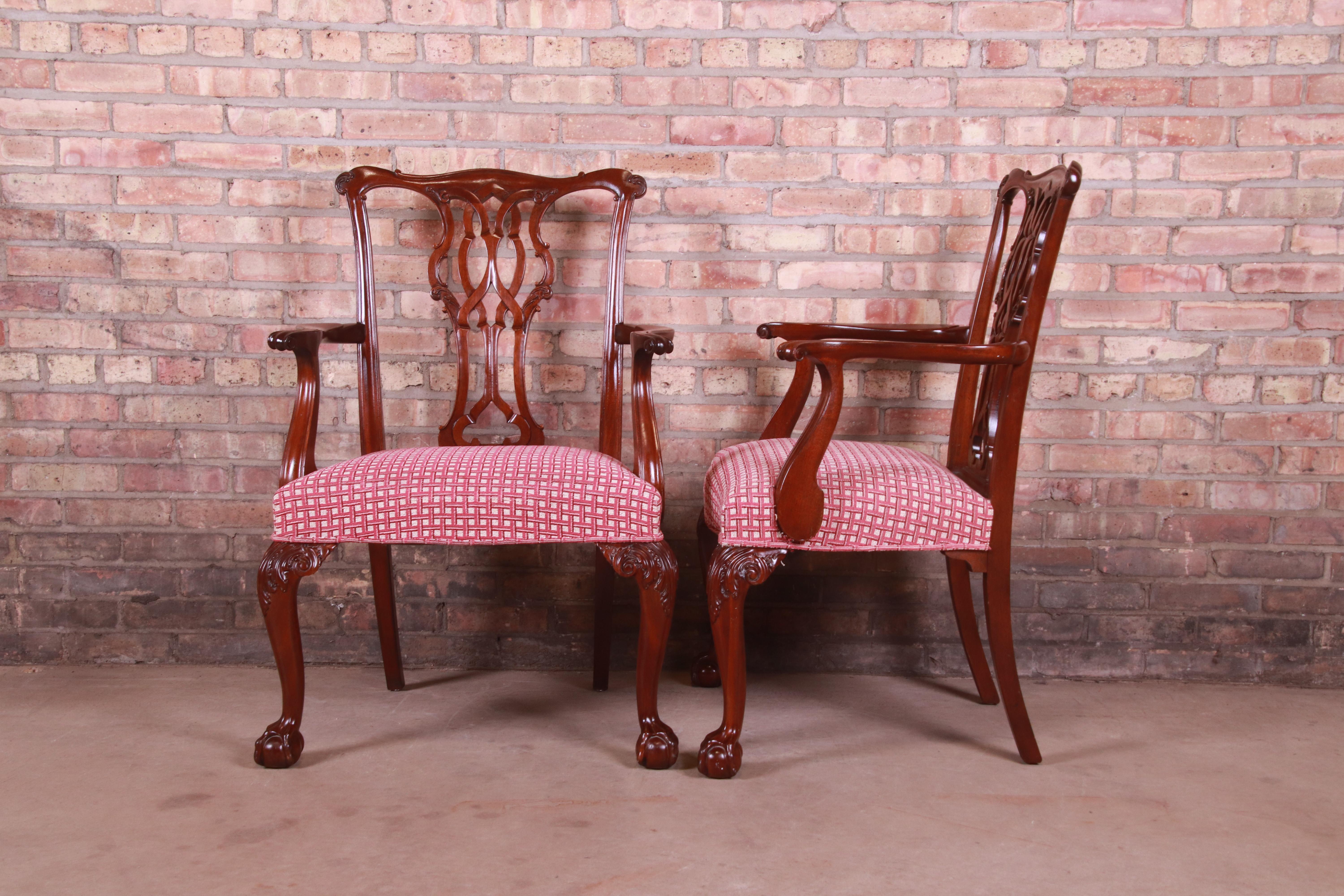 Baker Furniture Chippendale Carved Mahogany Dining Chairs, Set of Ten For Sale 2