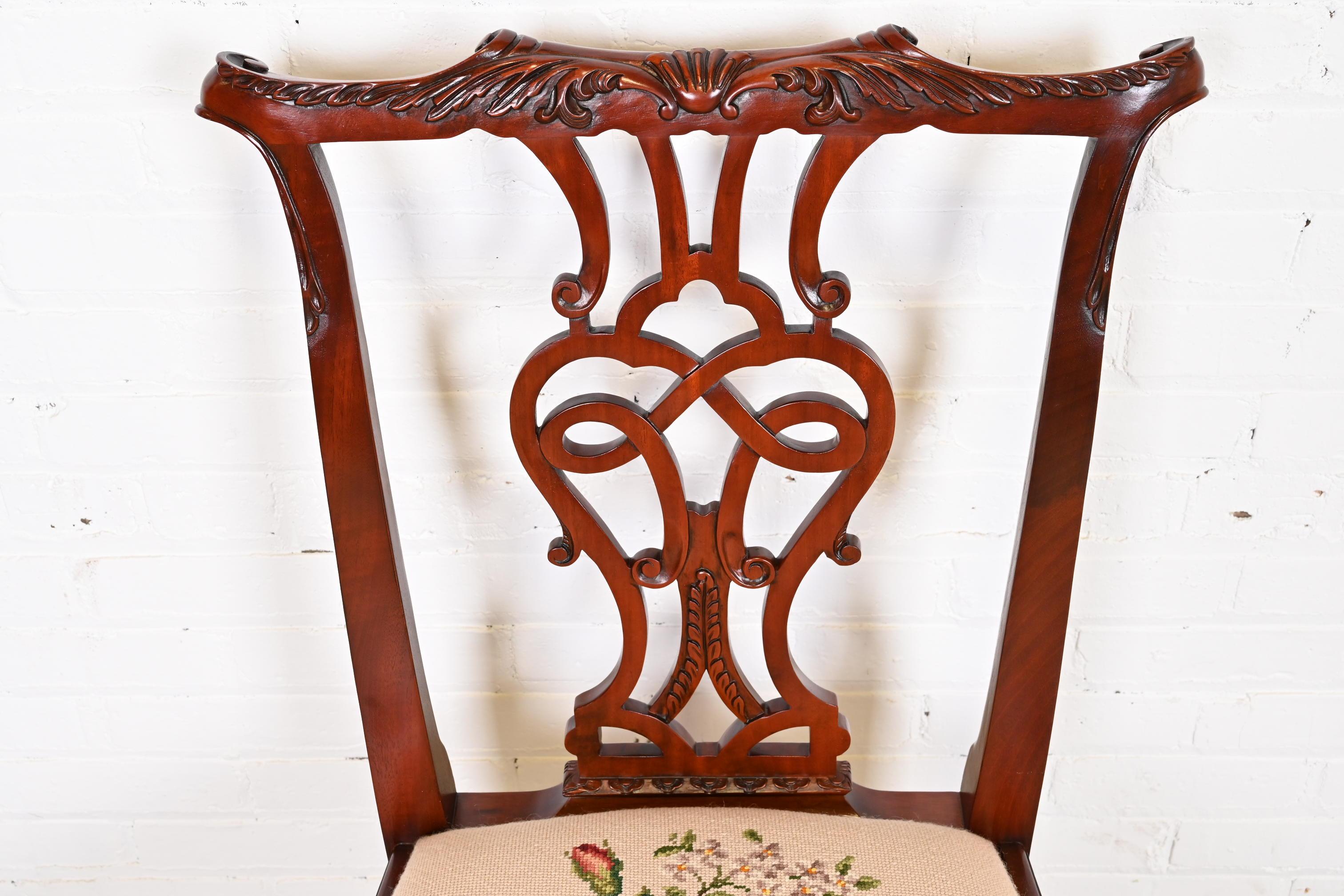 Baker Furniture Chippendale Carved Mahogany Dining Chairs, Set of Twelve 4