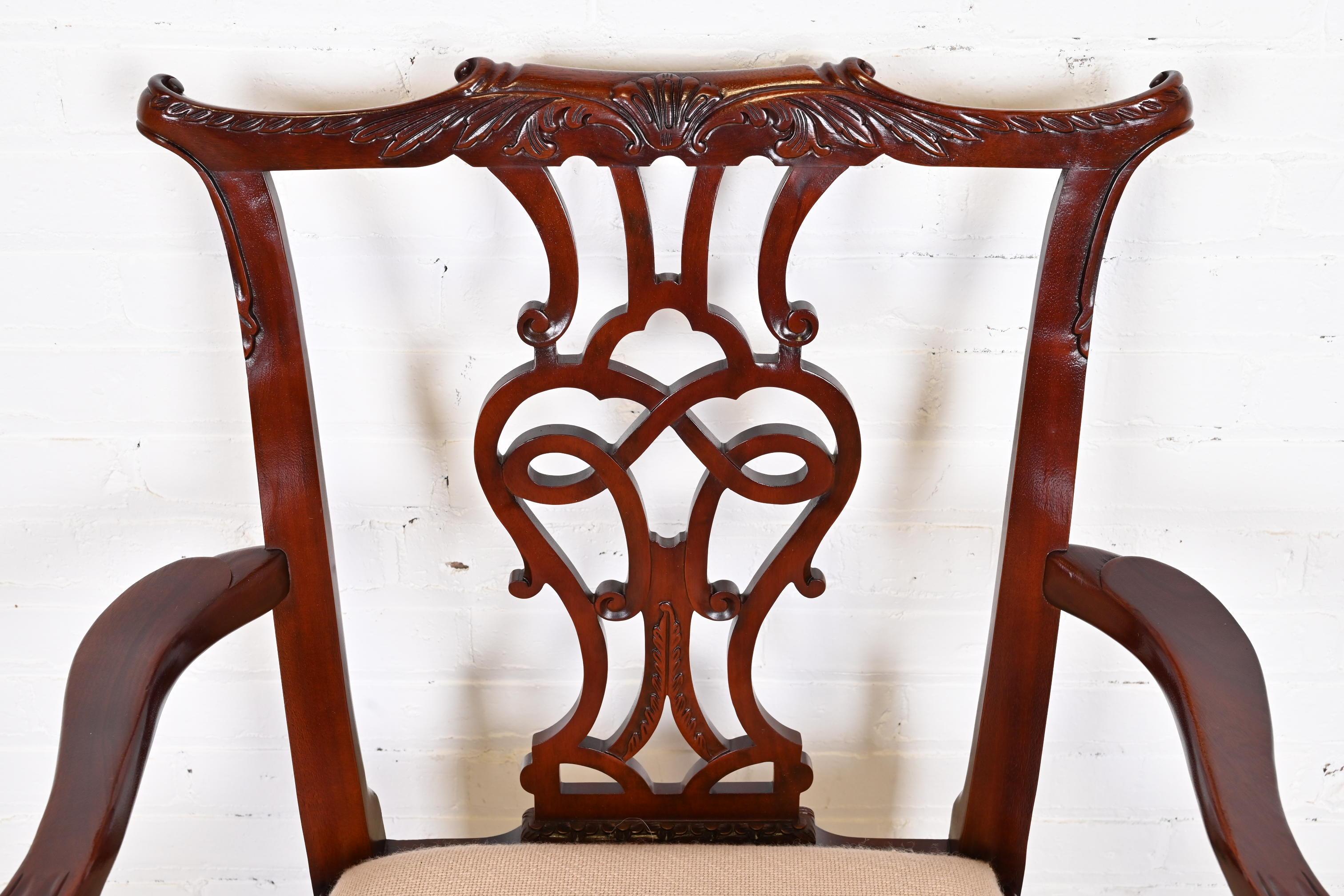 Baker Furniture Chippendale Carved Mahogany Dining Chairs, Set of Twelve 10
