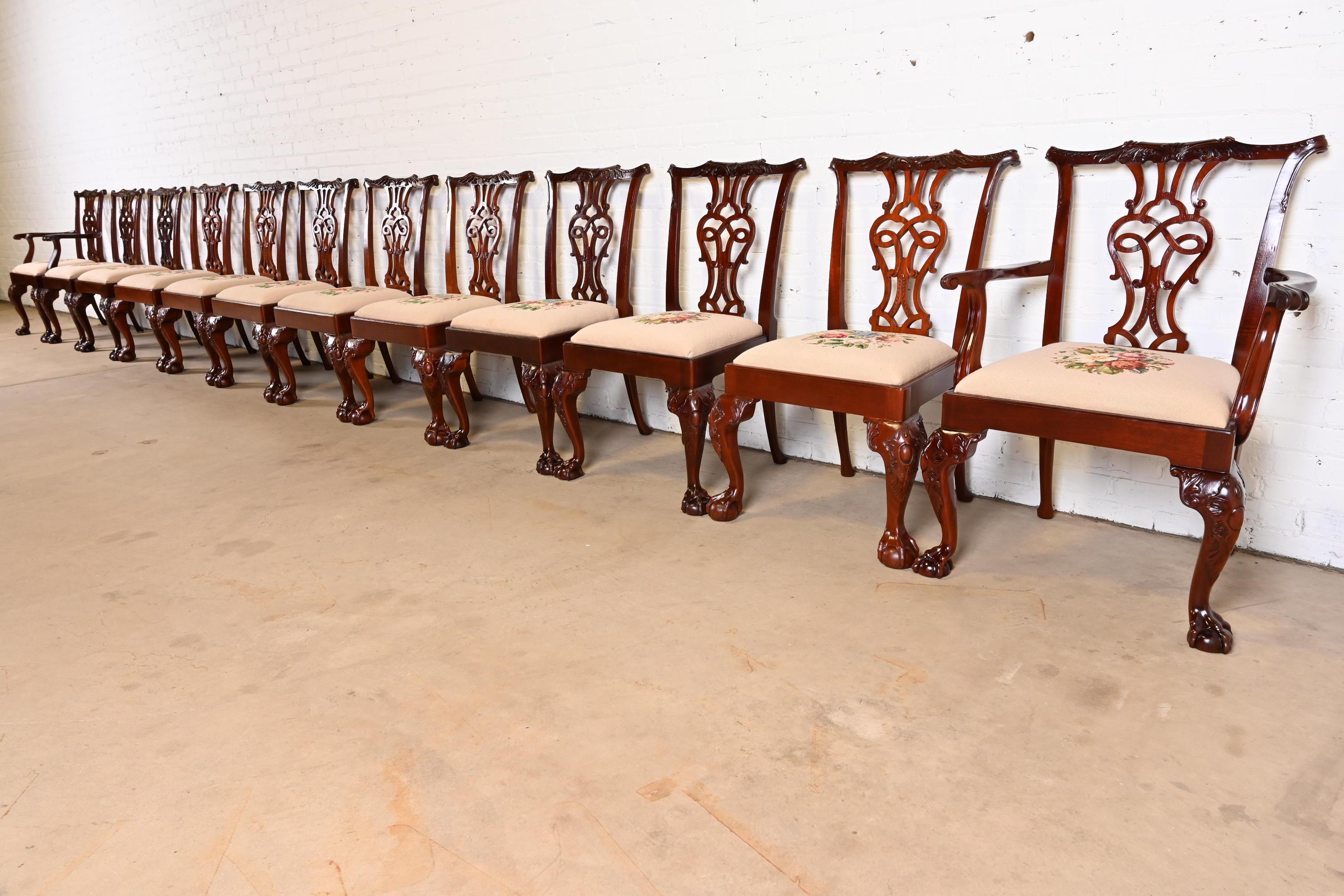 American Baker Furniture Chippendale Carved Mahogany Dining Chairs, Set of Twelve