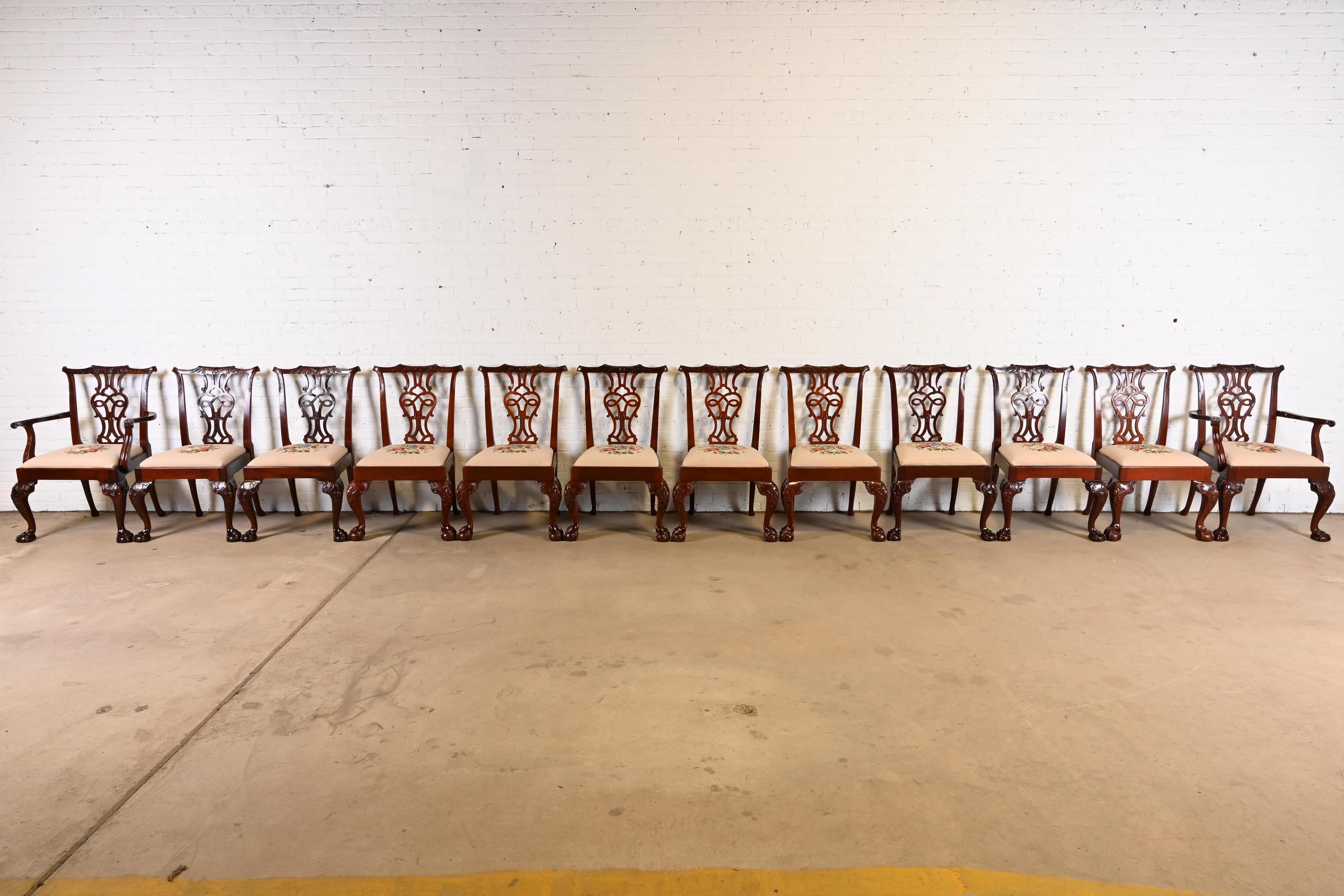 Baker Furniture Chippendale Carved Mahogany Dining Chairs, Set of Twelve In Good Condition In South Bend, IN