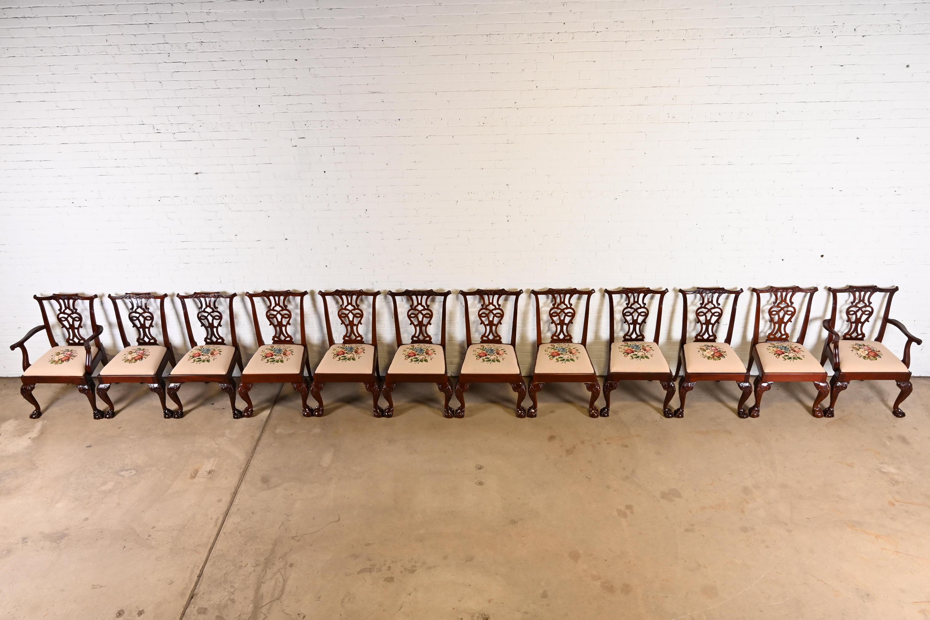 Baker Furniture Chippendale Carved Mahogany Dining Chairs, Set of Twelve 1