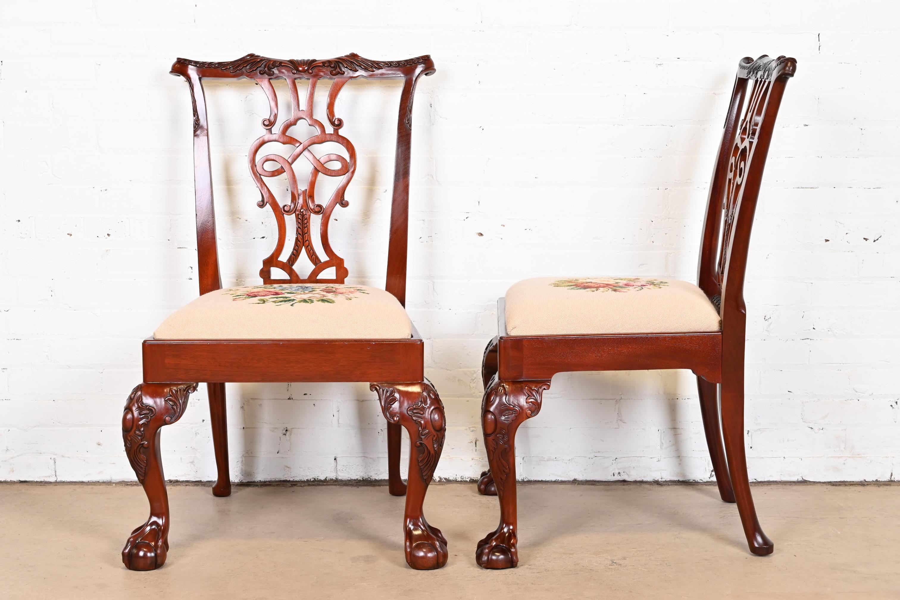 Baker Furniture Chippendale Carved Mahogany Dining Chairs, Set of Twelve 2