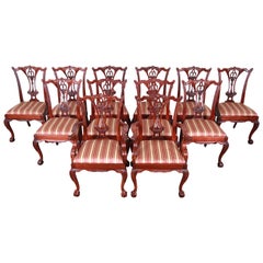 Baker Furniture Chippendale Carved Mahogany Dining Chairs, Set of Twelve
