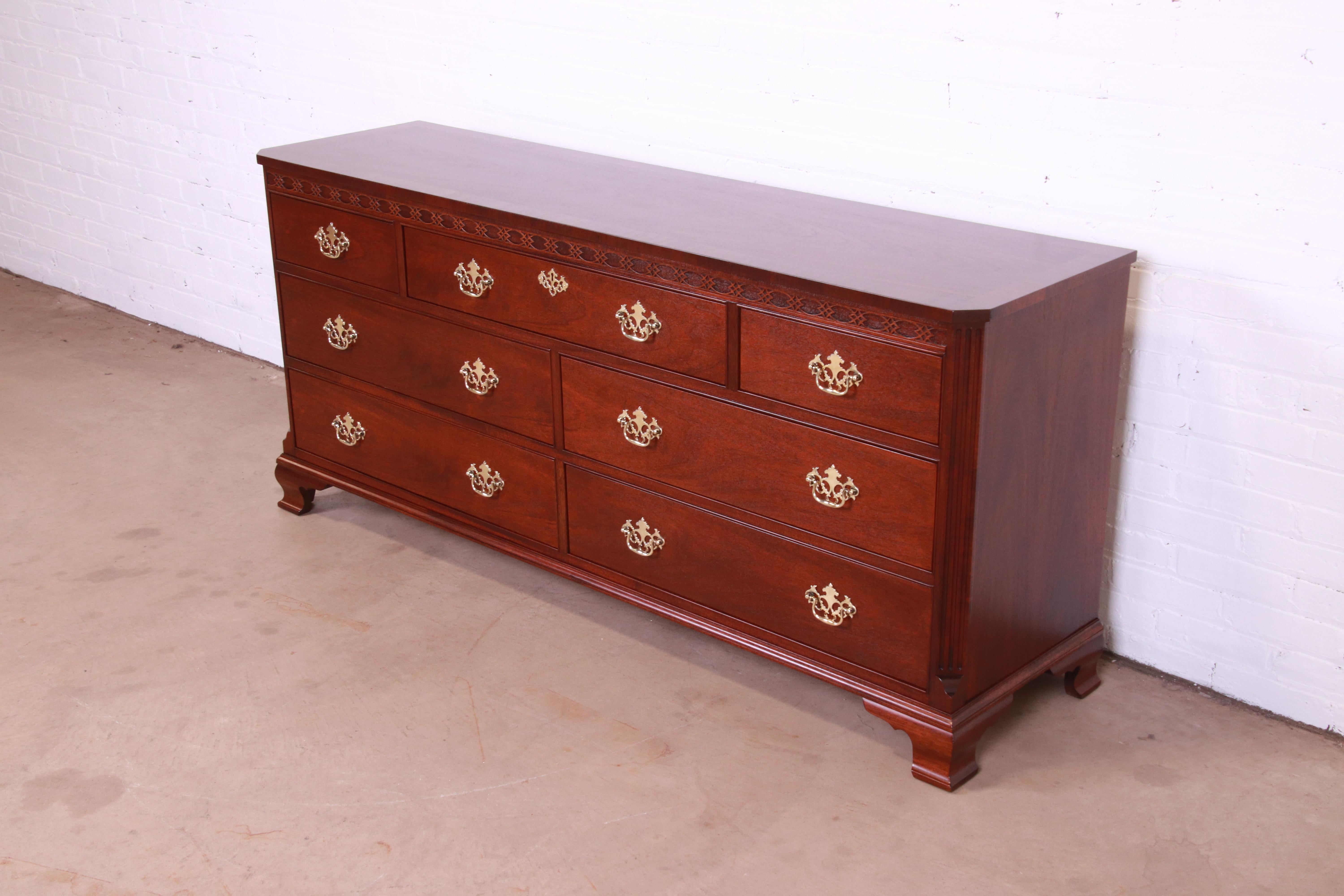 Baker Furniture Chippendale Carved Mahogany Dresser or Credenza, Refinished In Good Condition In South Bend, IN