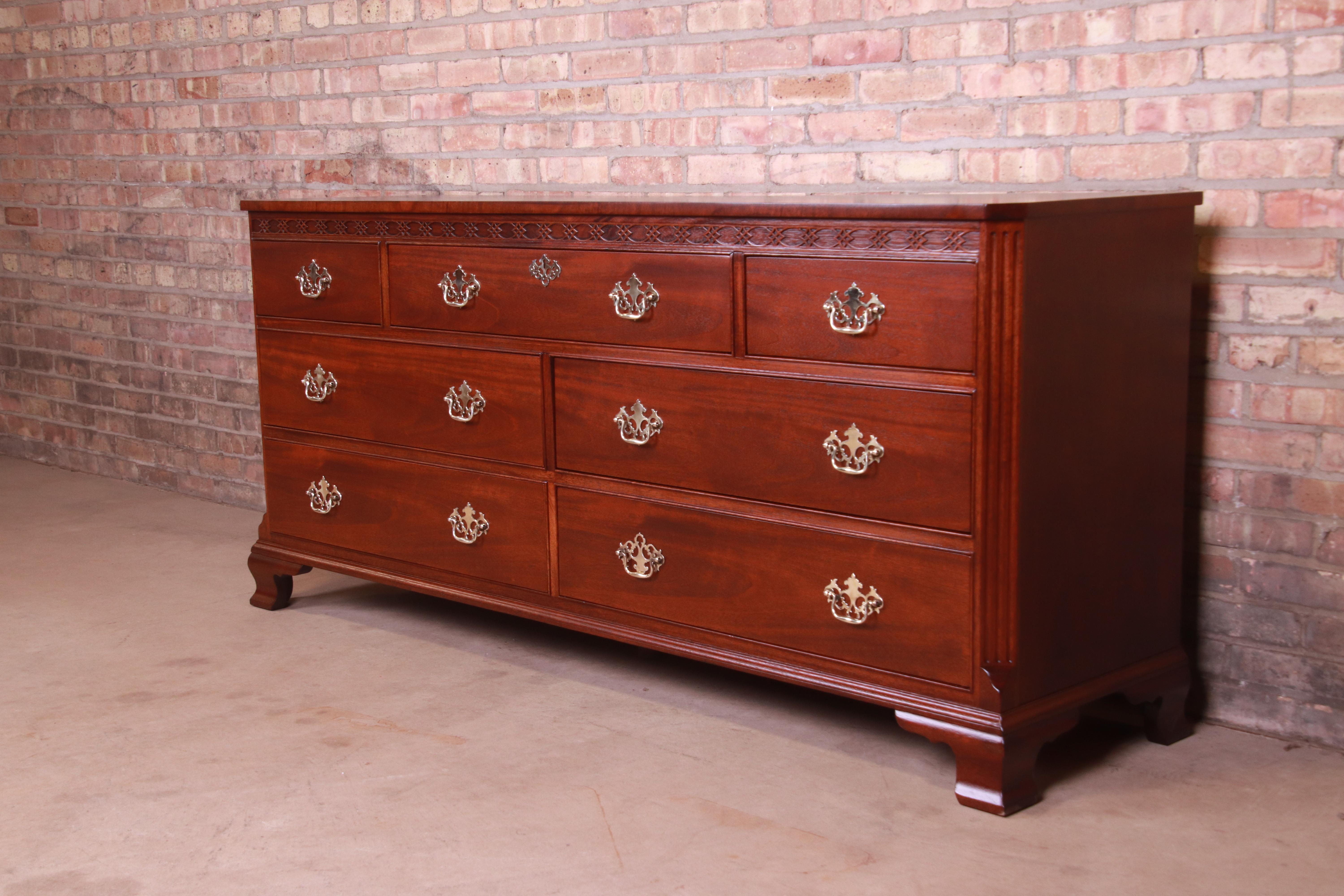 20th Century Baker Furniture Chippendale Carved Mahogany Dresser or Credenza, Refinished