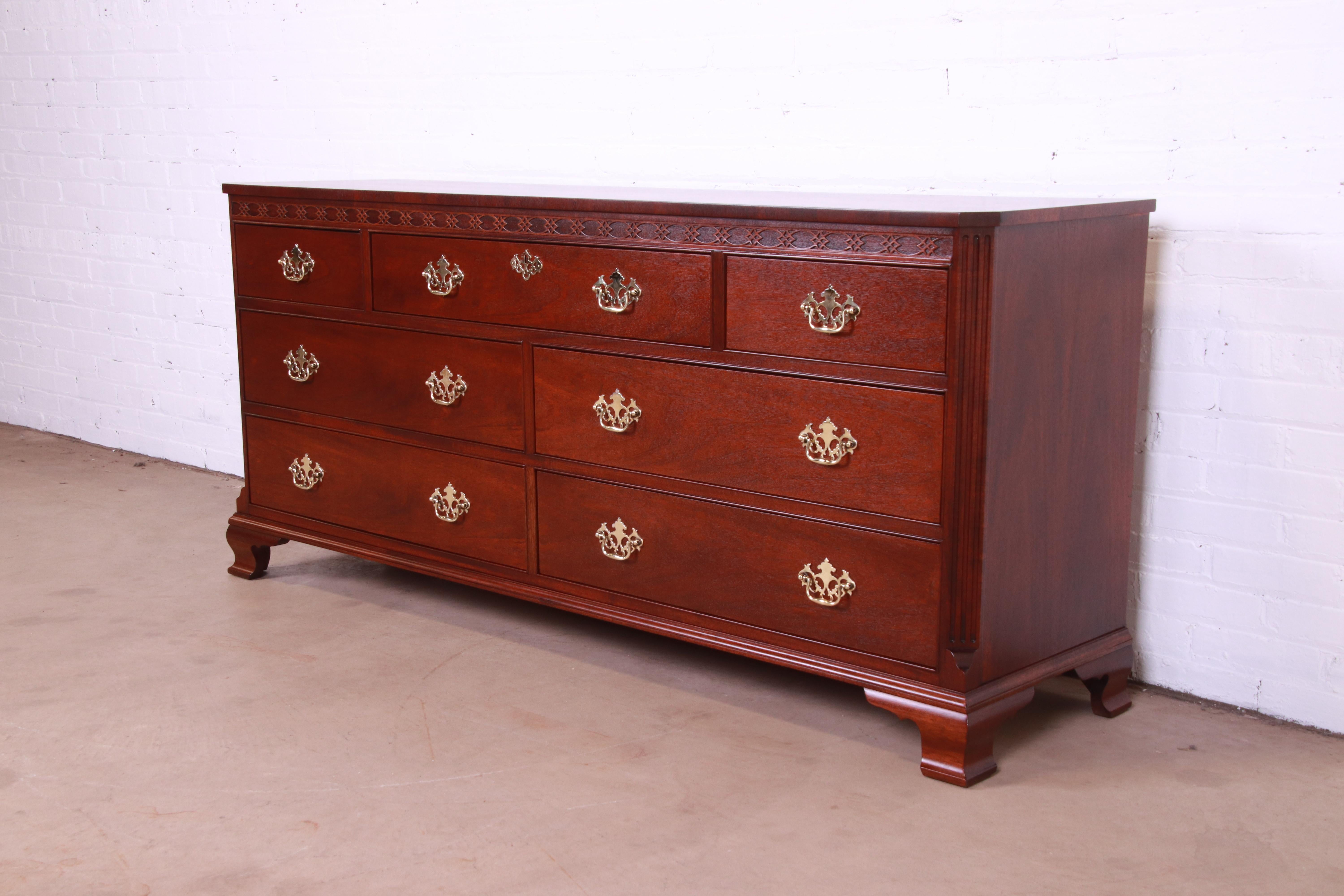 20th Century Baker Furniture Chippendale Carved Mahogany Dresser or Credenza, Refinished