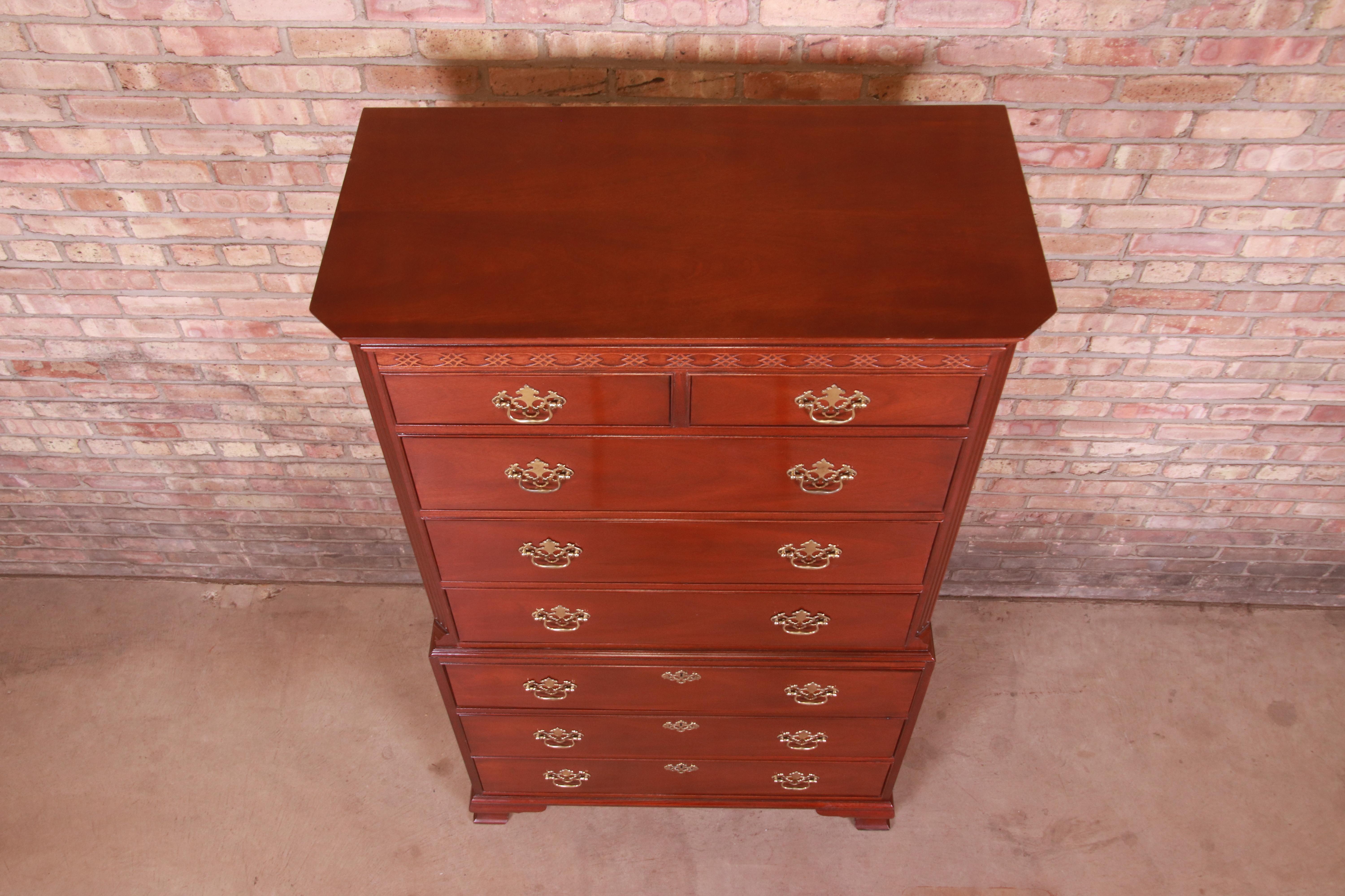 Baker Furniture Chippendale Carved Mahogany Highboy Chest of Drawers 1