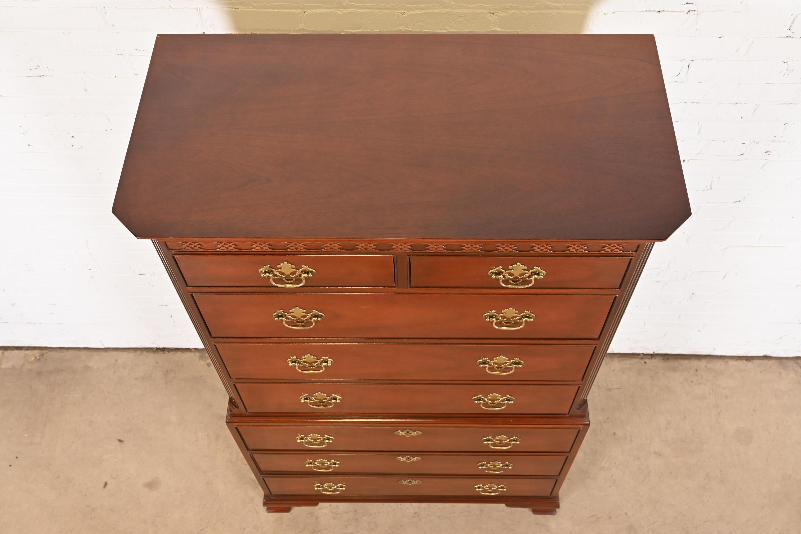 Baker Furniture Chippendale Carved Mahogany Highboy Chest of Drawers For Sale 4