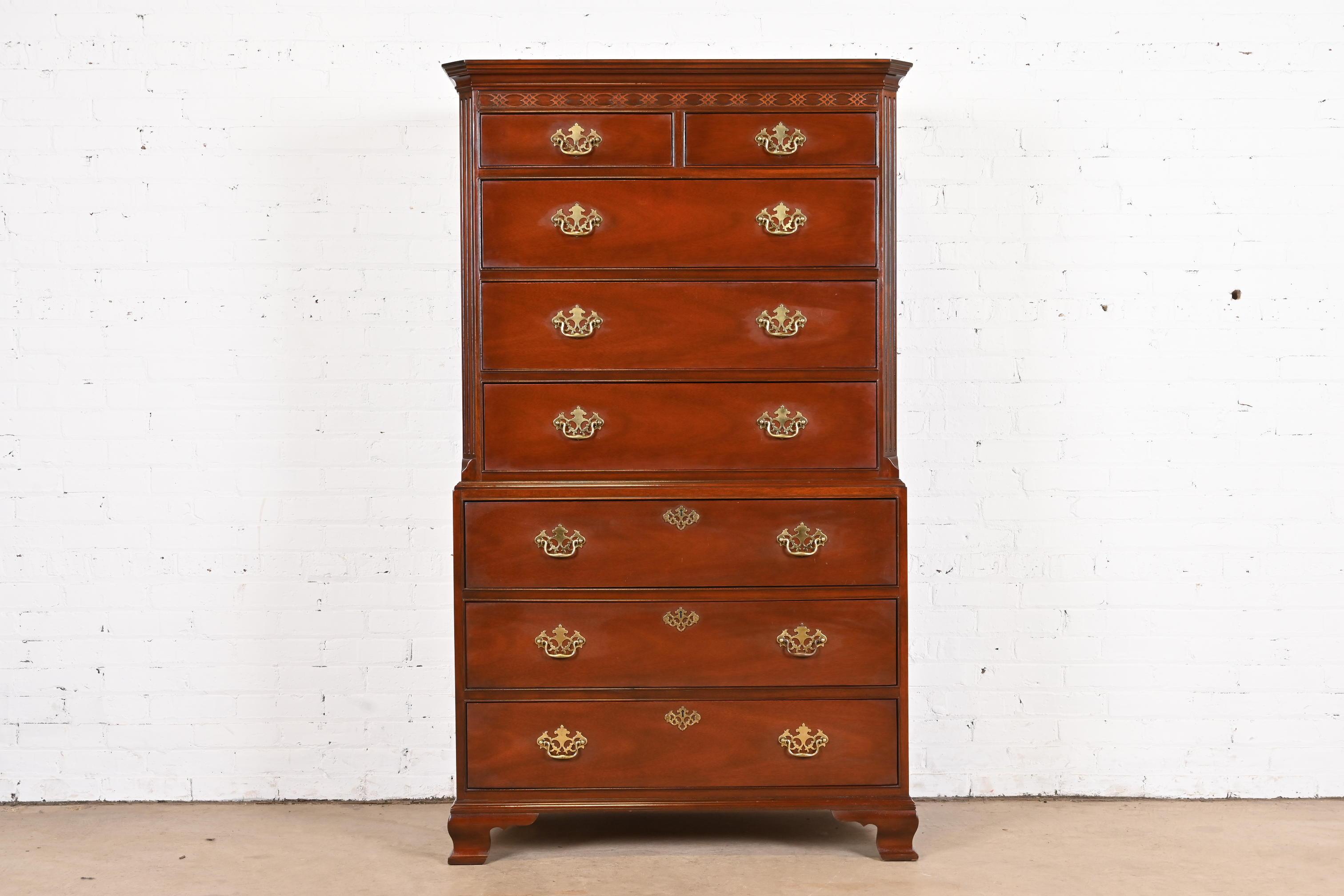 Baker Furniture Chippendale Carved Mahogany Highboy Chest of Drawers In Good Condition For Sale In South Bend, IN