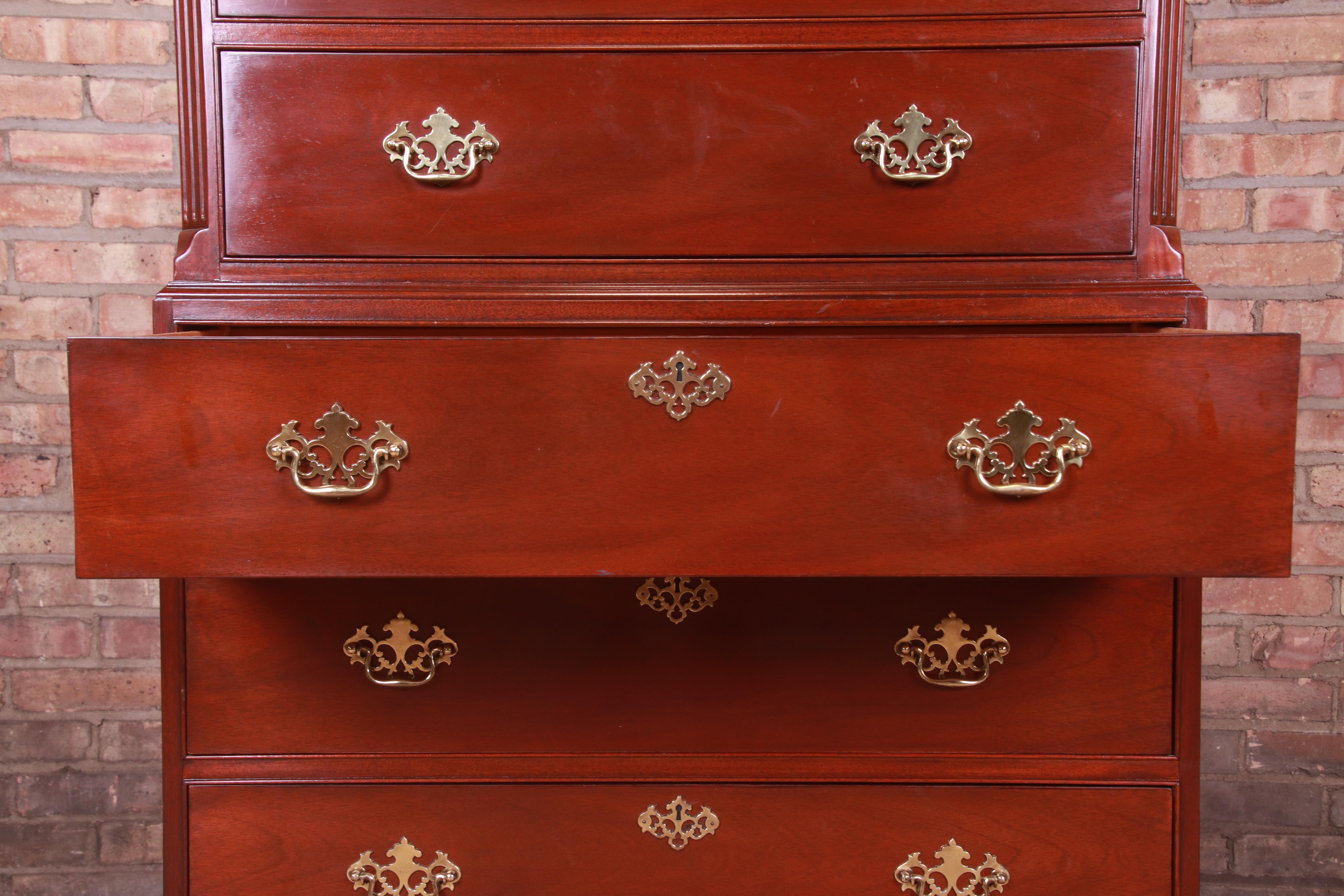 American Baker Furniture Chippendale Carved Mahogany Highboy Chest of Drawers