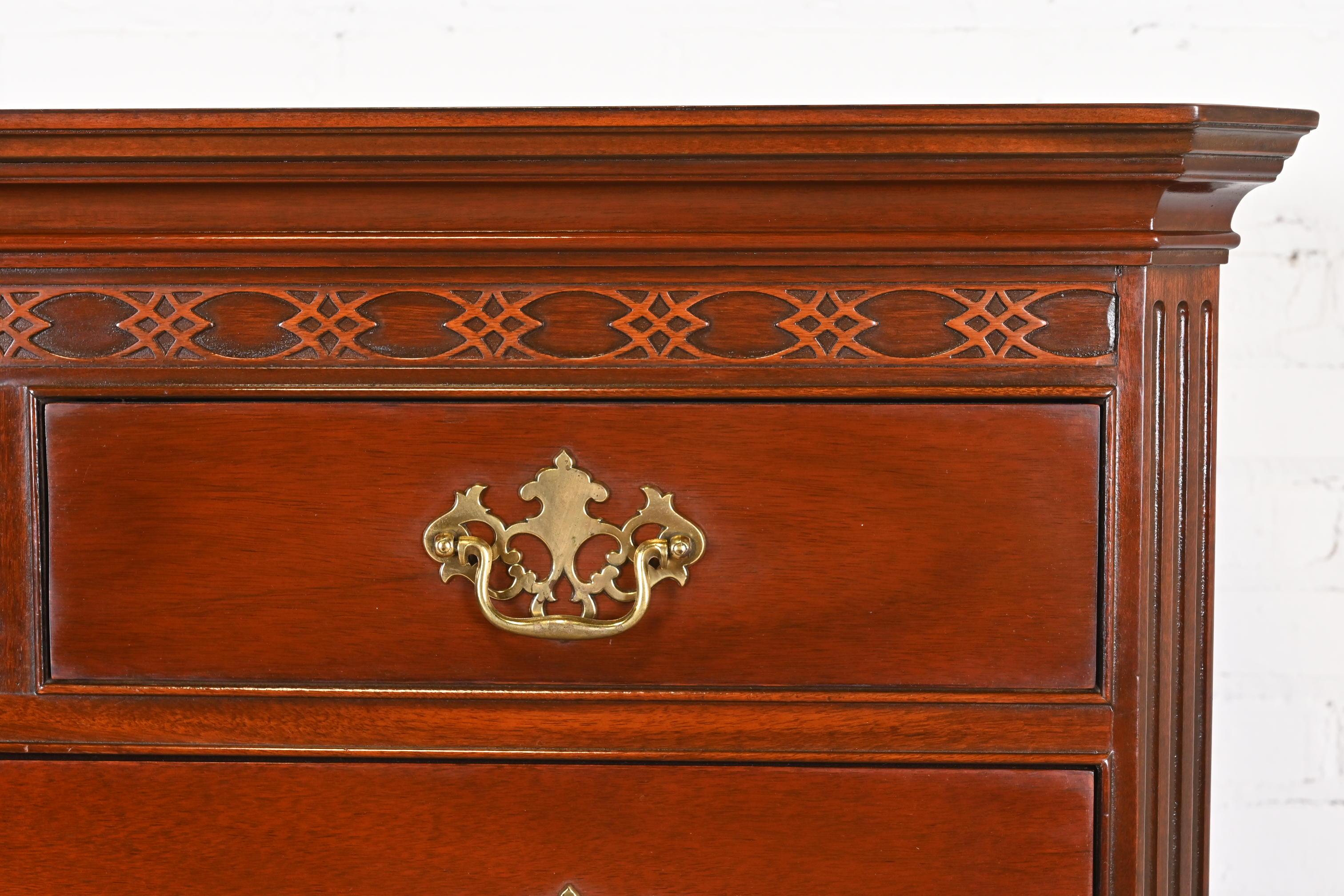 Baker Furniture Chippendale Carved Mahogany Highboy Chest of Drawers For Sale 3