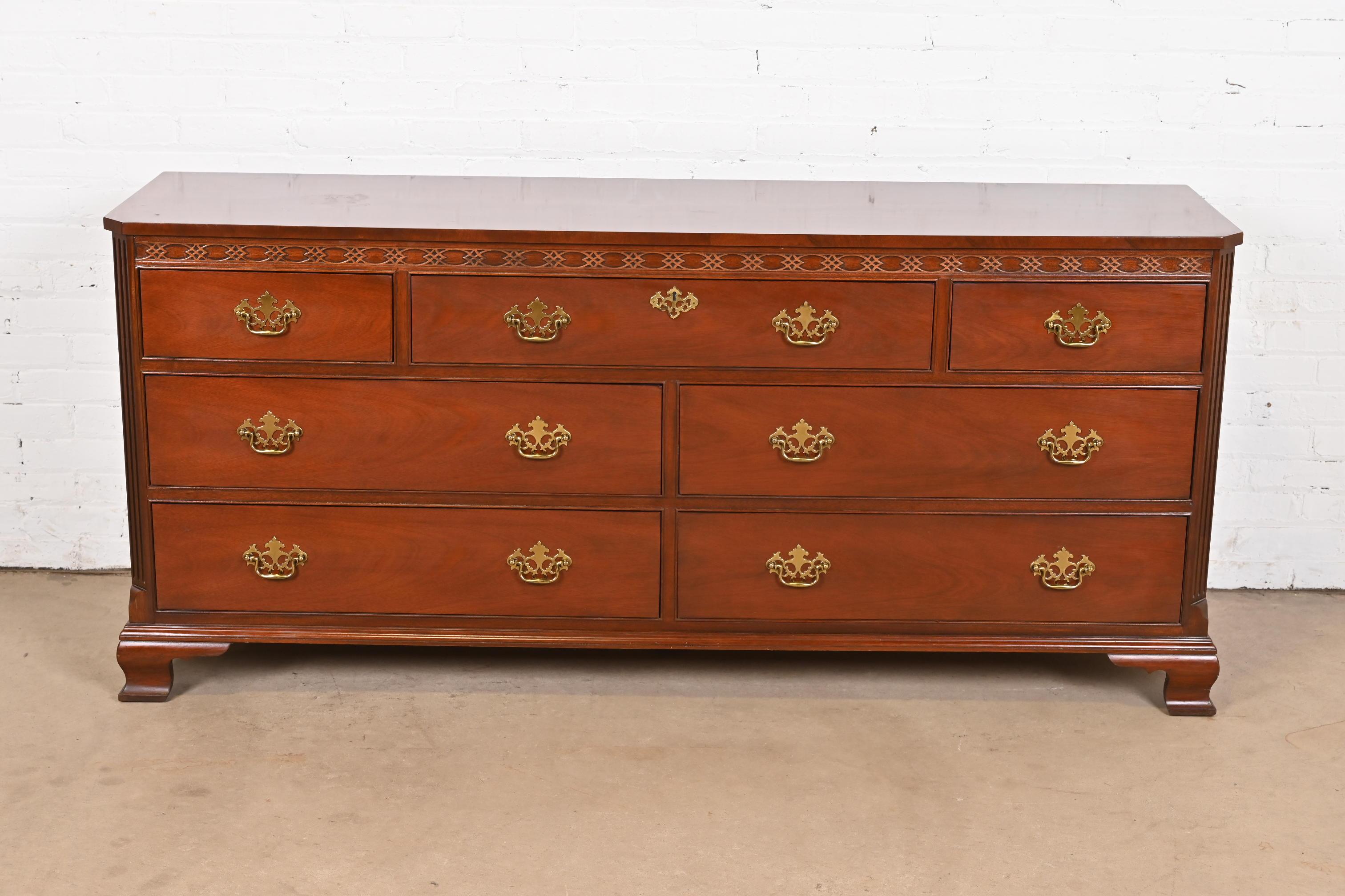 American Baker Furniture Chippendale Carved Mahogany Lowboy Dresser or Credenza For Sale
