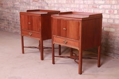 Baker Furniture Chippendale Carved Mahogany Nightstands, Newly Refinished