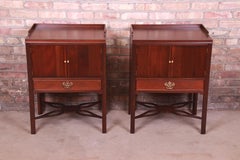 Baker Furniture Chippendale Carved Mahogany Nightstands, Newly Refinished